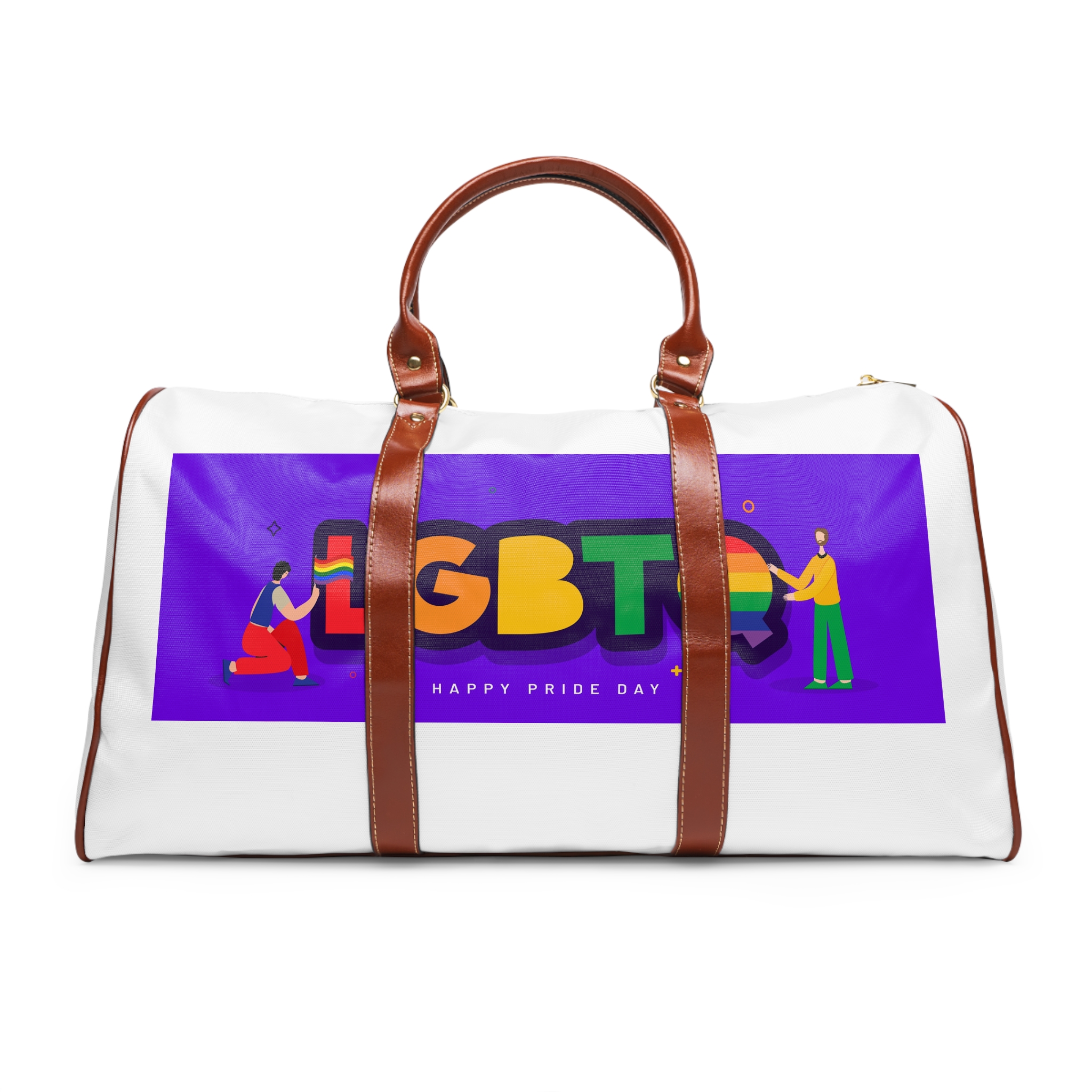 Lgbtq Community Banner Design With Illustration Gay Couple Waterproof Travel Bag