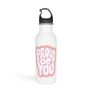Colorful Retro Bubble Letter Typography Sticker Saying Proud You Stainless Steel Water Bottle