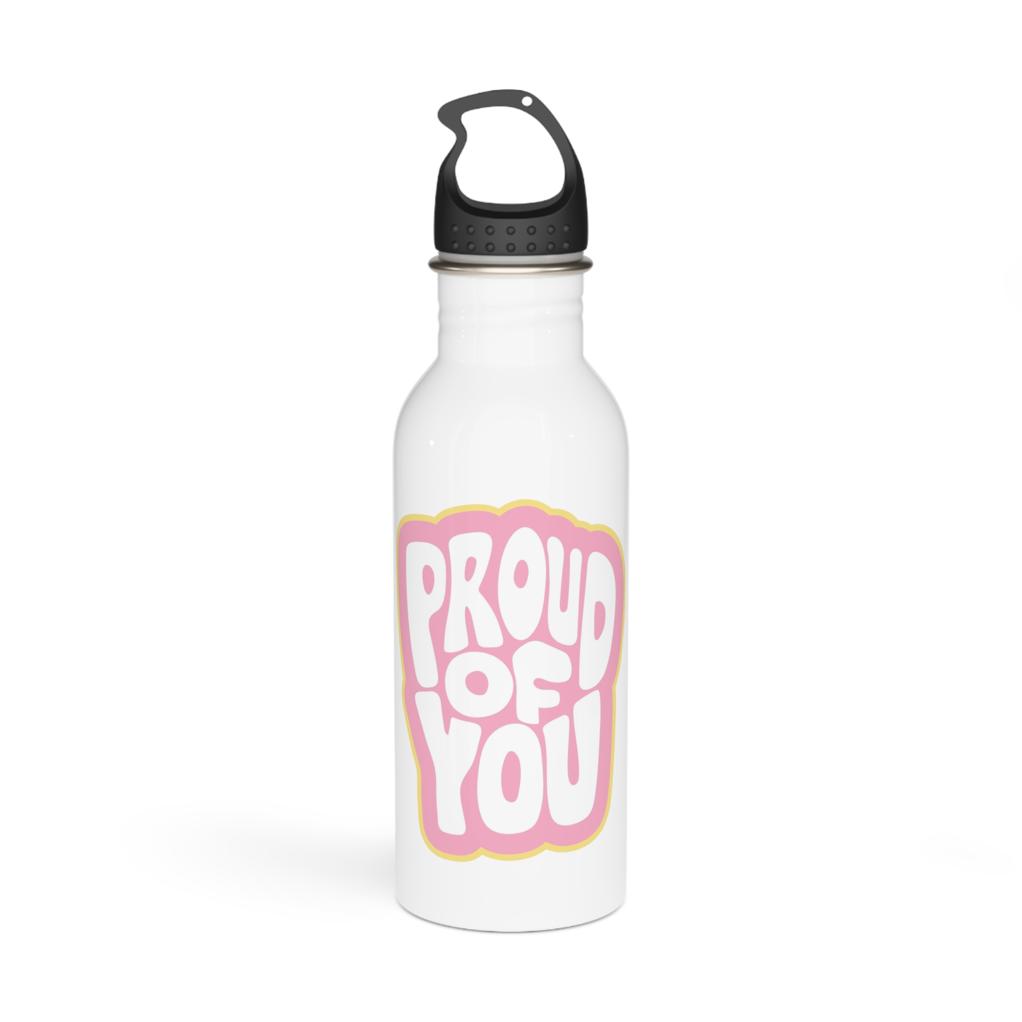 Colorful Retro Bubble Letter Typography Sticker Saying Proud You Stainless Steel Water Bottle