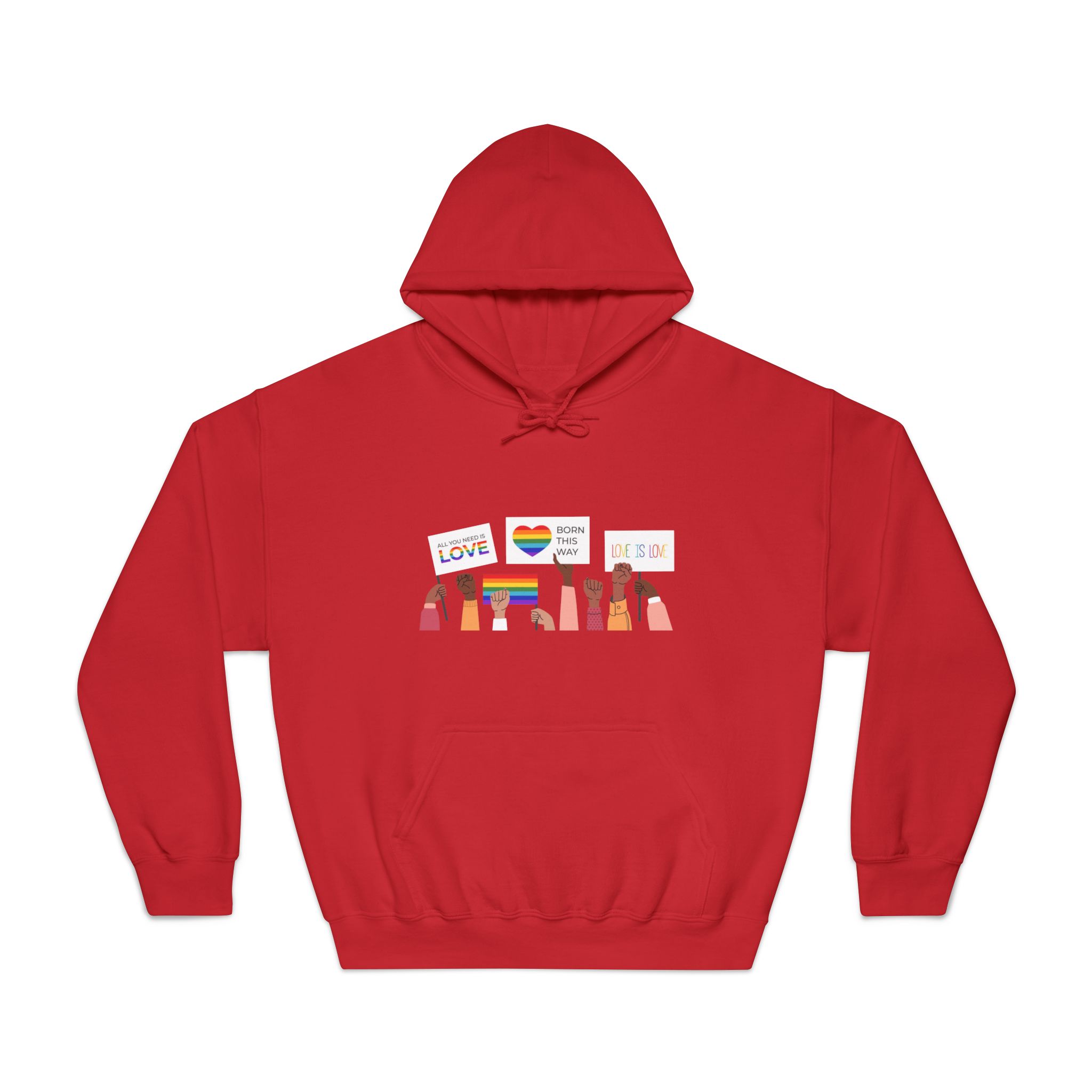 People Holding Lgbt Posters Symbols Signs Flags With Rainbows Pride Month Human Rights Love Is Love Unisex Dryblend Hooded Sweatshirt - Image 33