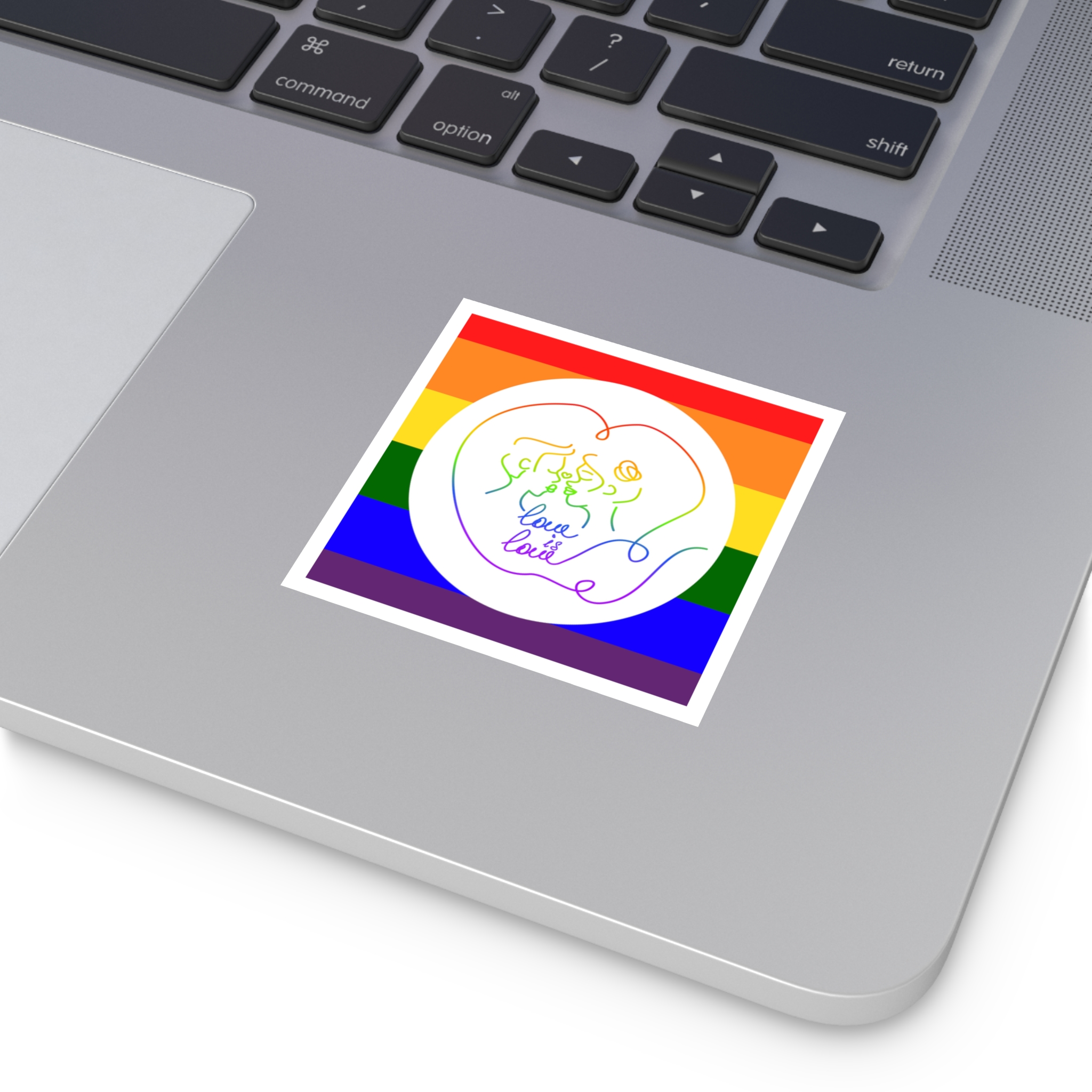 Poster With Kissing Woman Hand Lettering Love Is Love Theme Month Pride Lgbtq Love Background Laminate Stickers Square - Image 67