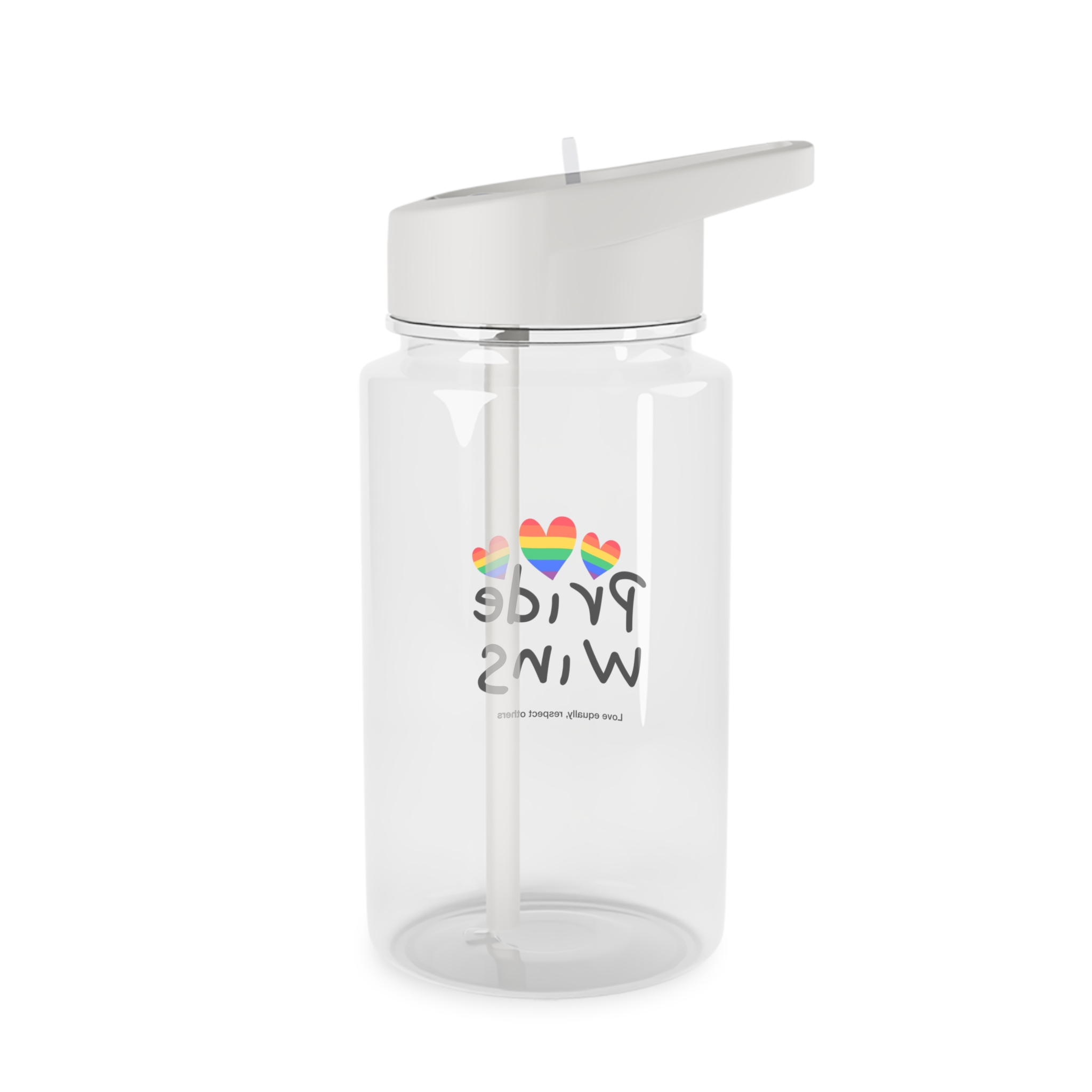 Love Letter Pride Rainbow Lettering Text Writing Pattern Freedom Love Heart Homo Colors Flag Parade (1) Tritan Water Bottle - Image 2