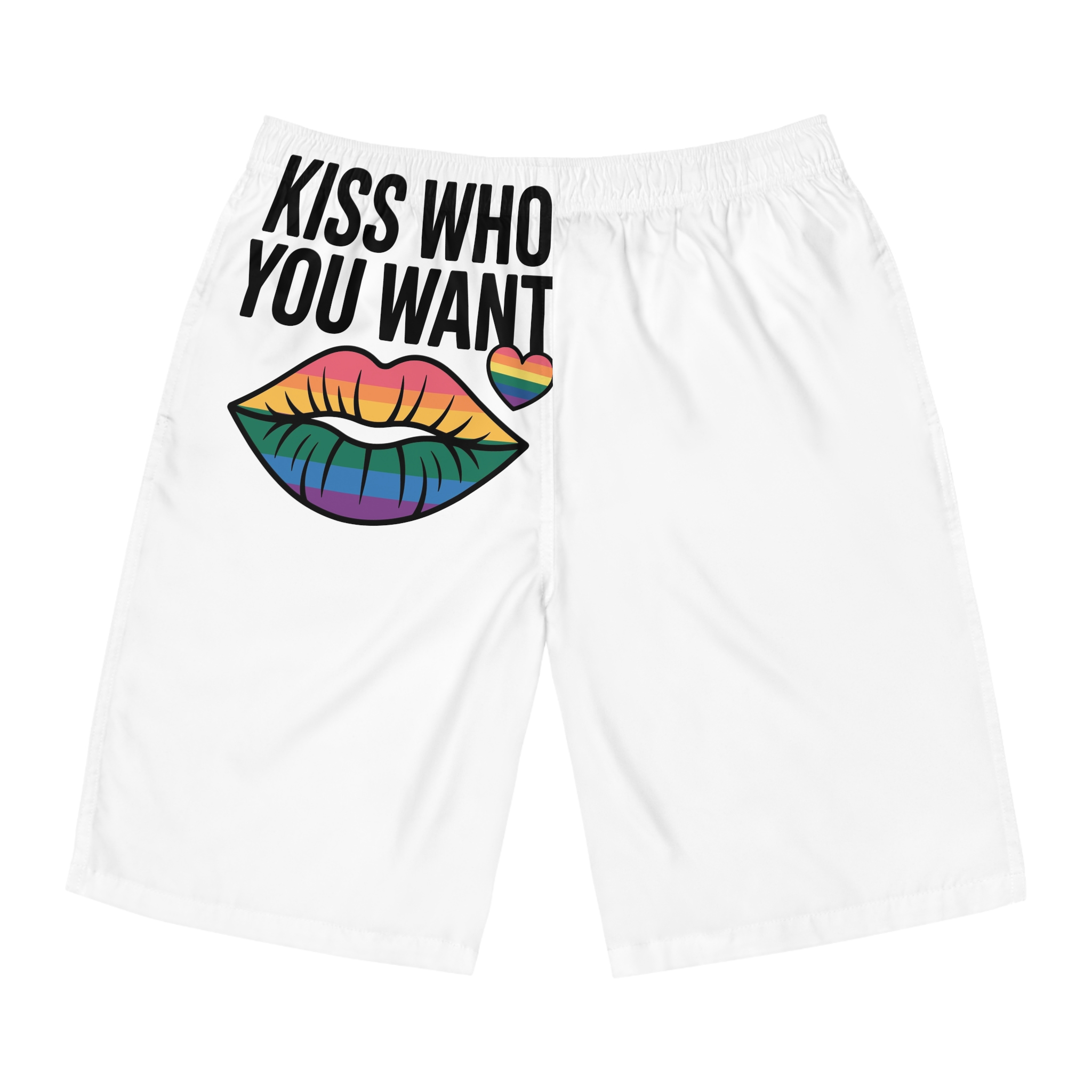 Kiss Who You Want T Shirt Design Isolated White Background Mens Board Shorts Aop