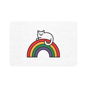 Cartoon Cat Lying Rainbow Illustration With Cheerful Expression Pet Food Mat 12x18