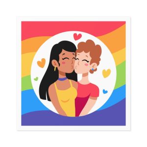Lesbian Couple Kiss Hand Drawn Style Laminate Stickers Square