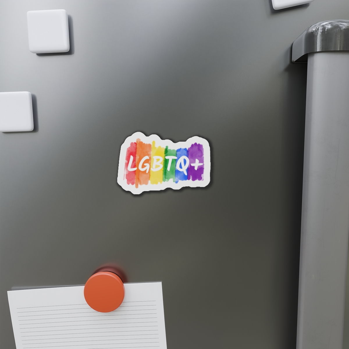 Lgbtq Logo Lettering Text Vector Rainbow Watercolor Paint Textured Colorful Stripes Die Cut Magnets - Image 8