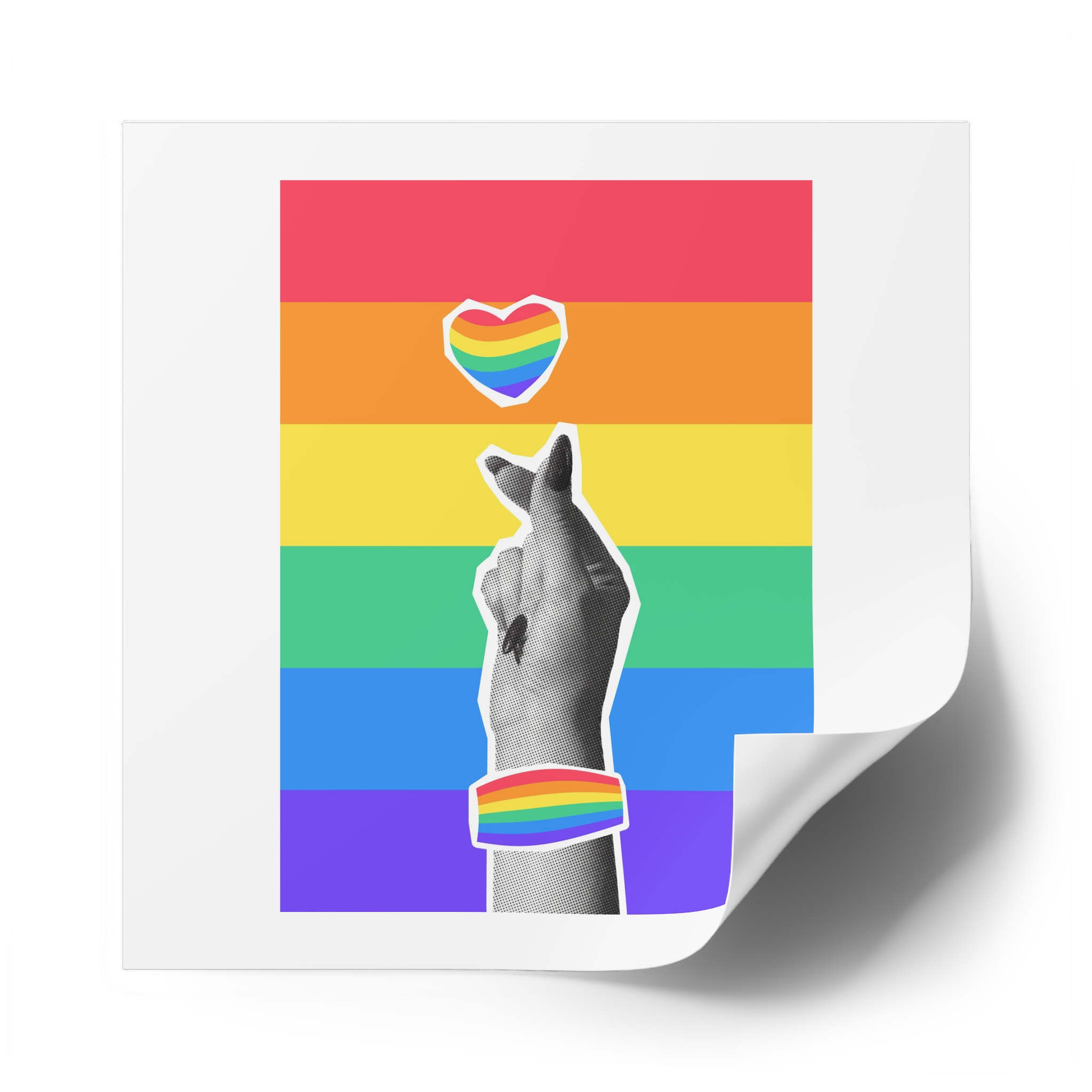 Lgbtq Trendy Retro Collage Halftone Hands Laminate Stickers Square - Image 62