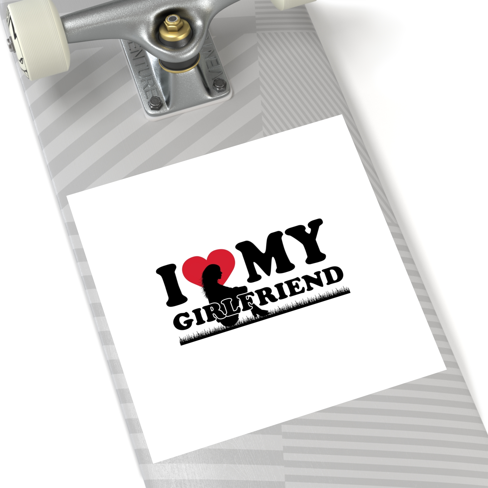 I Love My Girlfriend With Heart Accompanied By Silhouette Girl Sitting Grass Field Laminate Stickers Square - Image 52