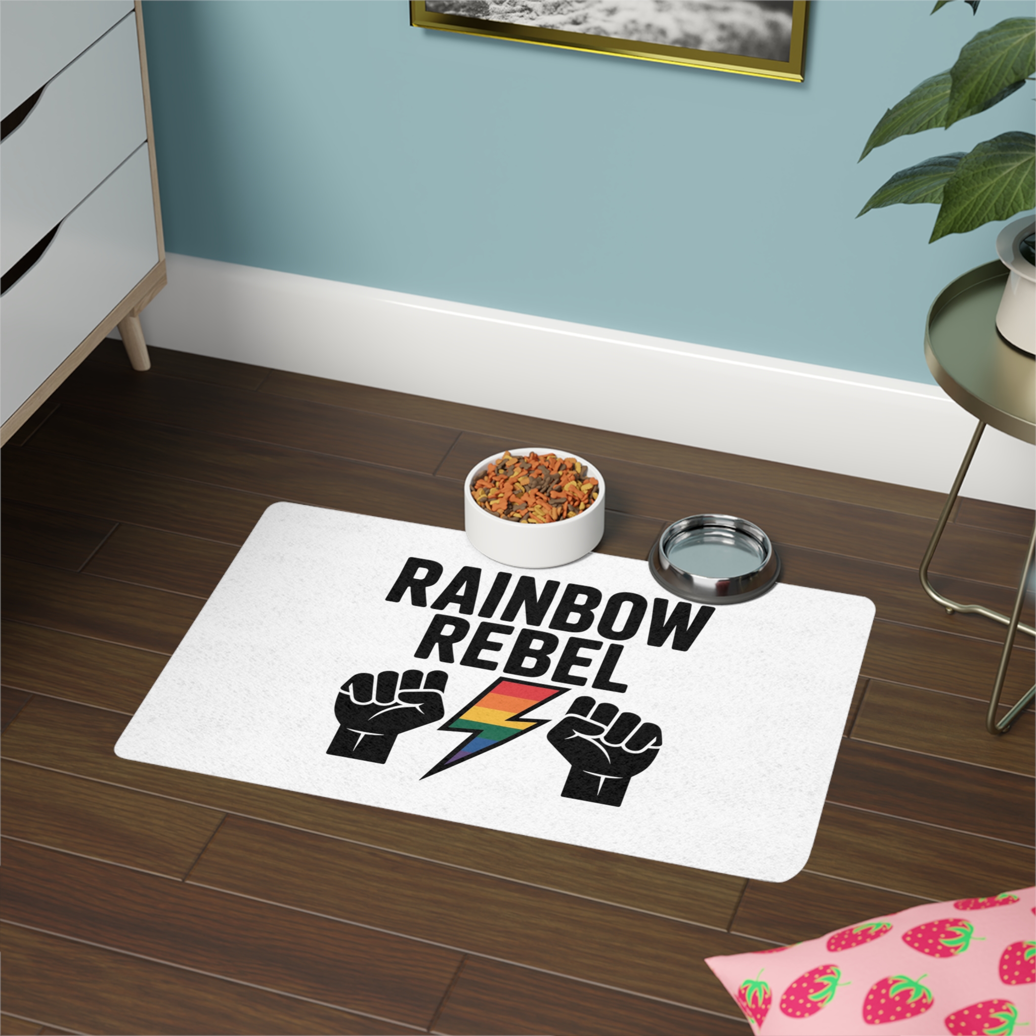 Rainbow Rebel T Shirt Design Isolated White Background 3 Pet Food Mat 12x18 - Image 4