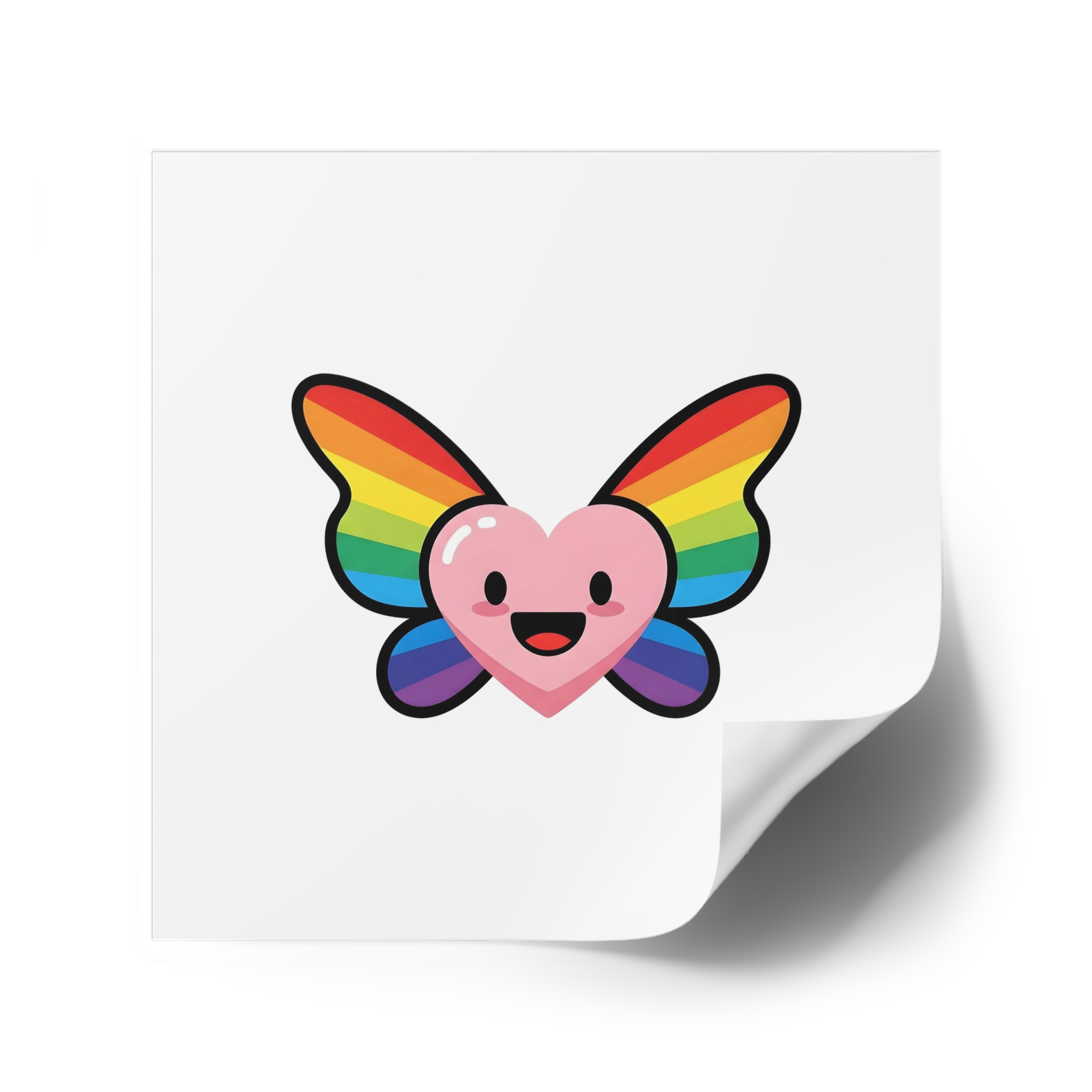 Happy Rainbow Heart Butterfly1 Laminate Stickers Square - Image 34