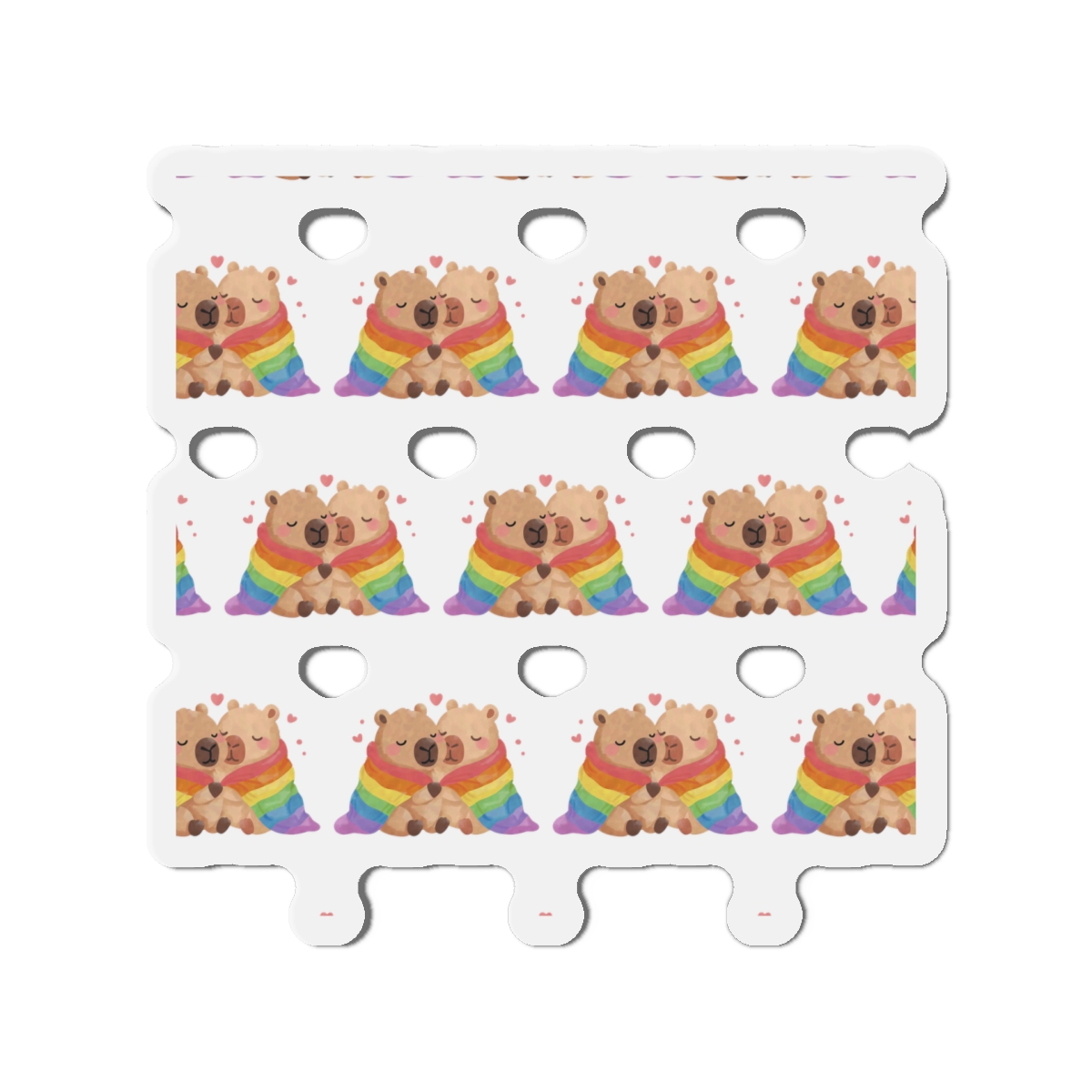 Two Capybaras Embracing Rainbow Blanket Illustration Die Cut Magnets - Image 10