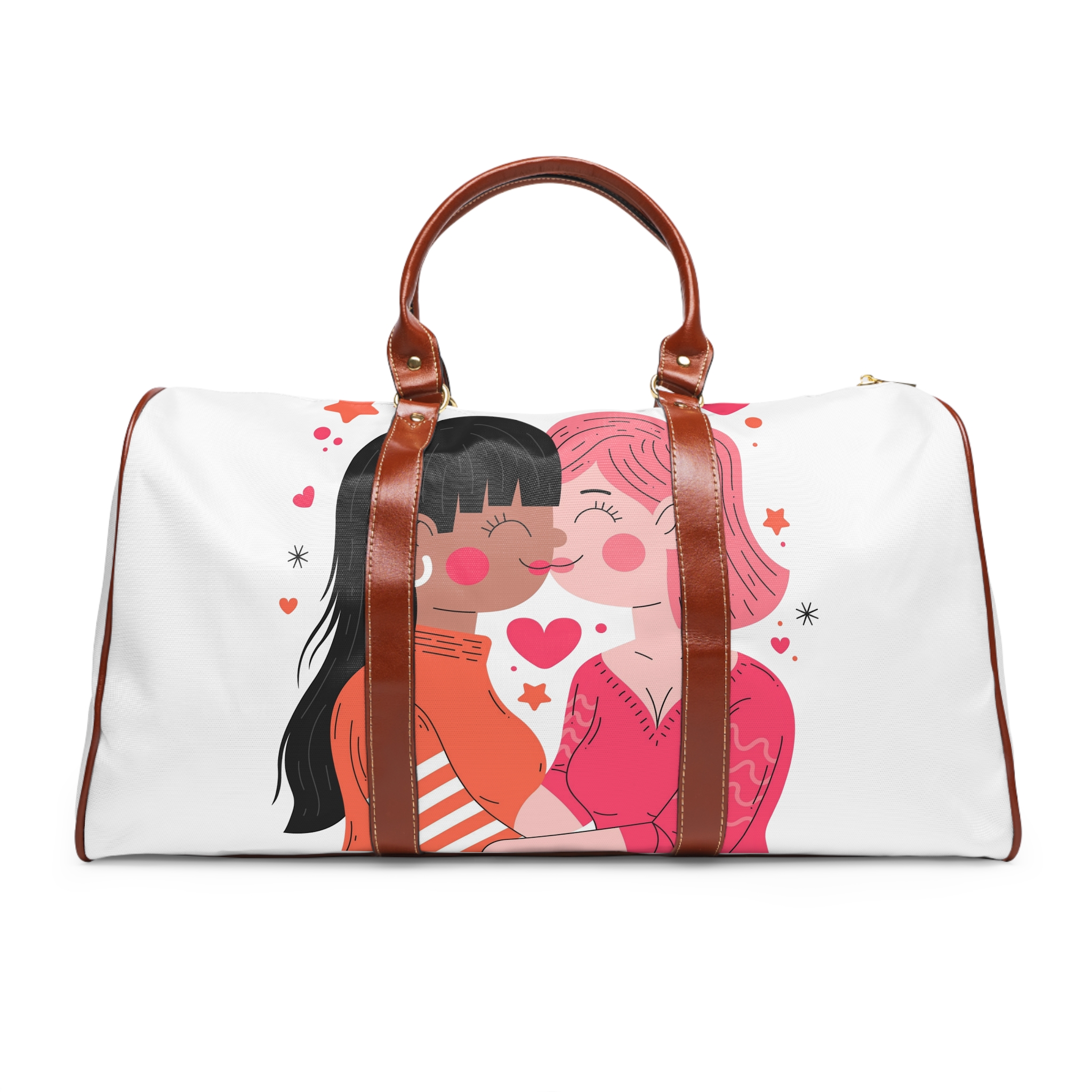 Flat Design Lesbian Couple Kiss Illustration (1) Waterproof Travel Bag