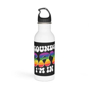 Black Background With Words Sound Written White Letters Stainless Steel Water Bottle
