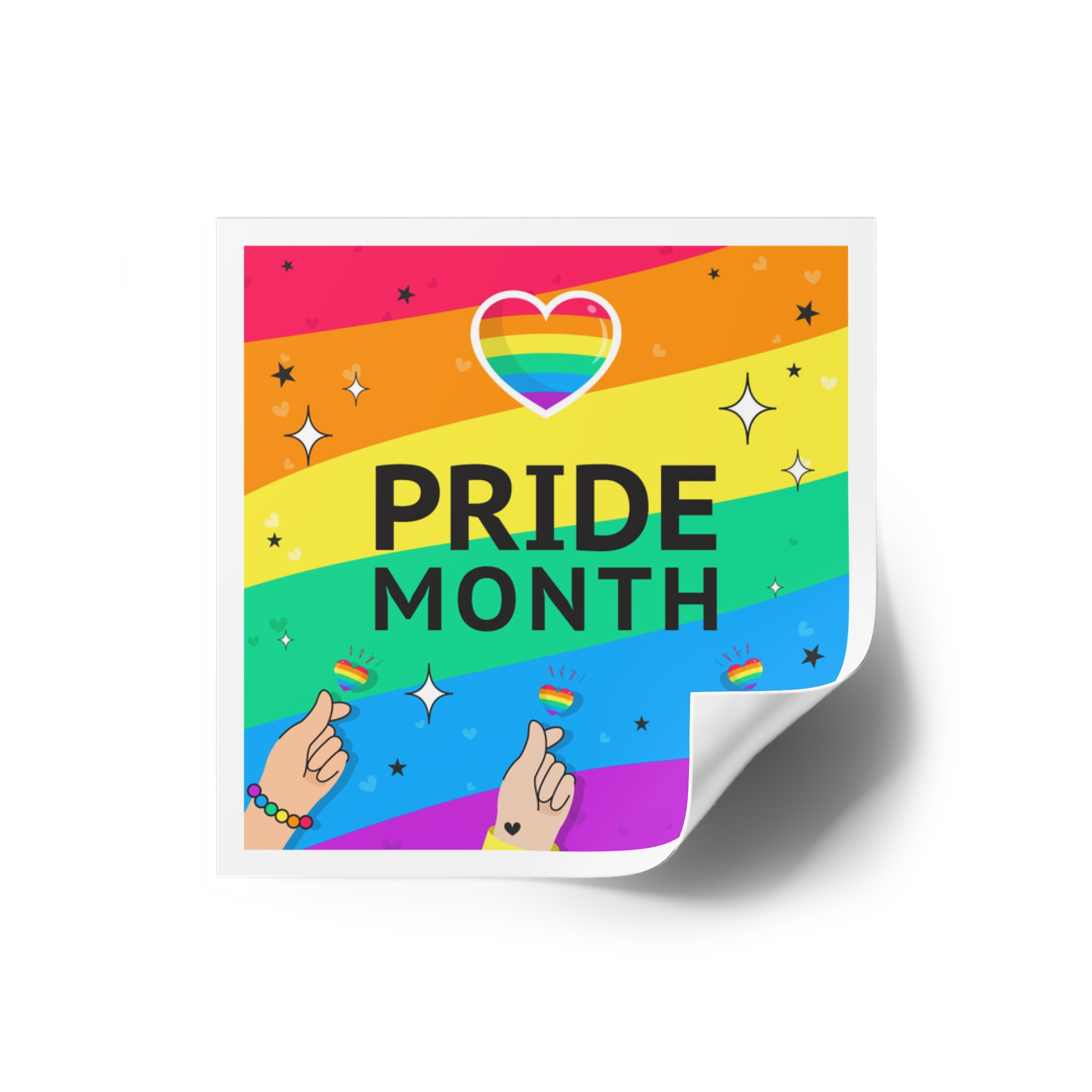 Pride Month Greeting Card Vector Illustration Hand Symbol Mini Heart Rainbow Flag Laminate Stickers Square - Image 14