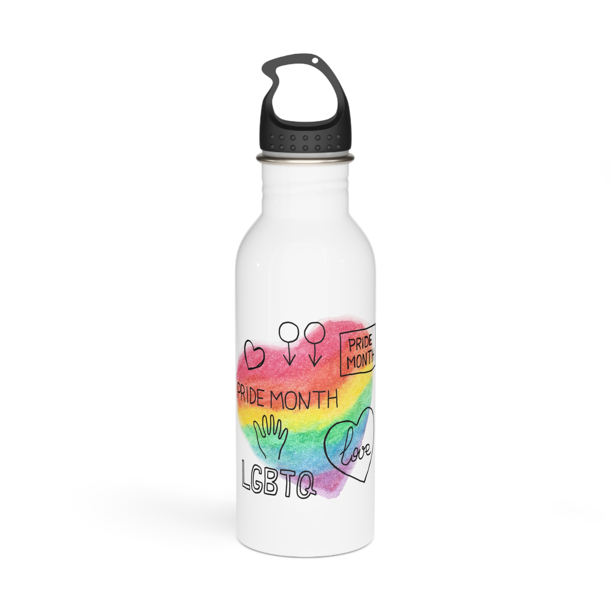 Lgbtq Hand Drawn Symbols Rainbow Coloured Heart Background Stainless Steel Water Bottle