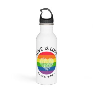 Lgbt Pride Month Love Is Love Lgbtq Symbol With Lgbt Pride Round Rainbow Flag With Heart Gay Pride Stainless Steel Water Bottle