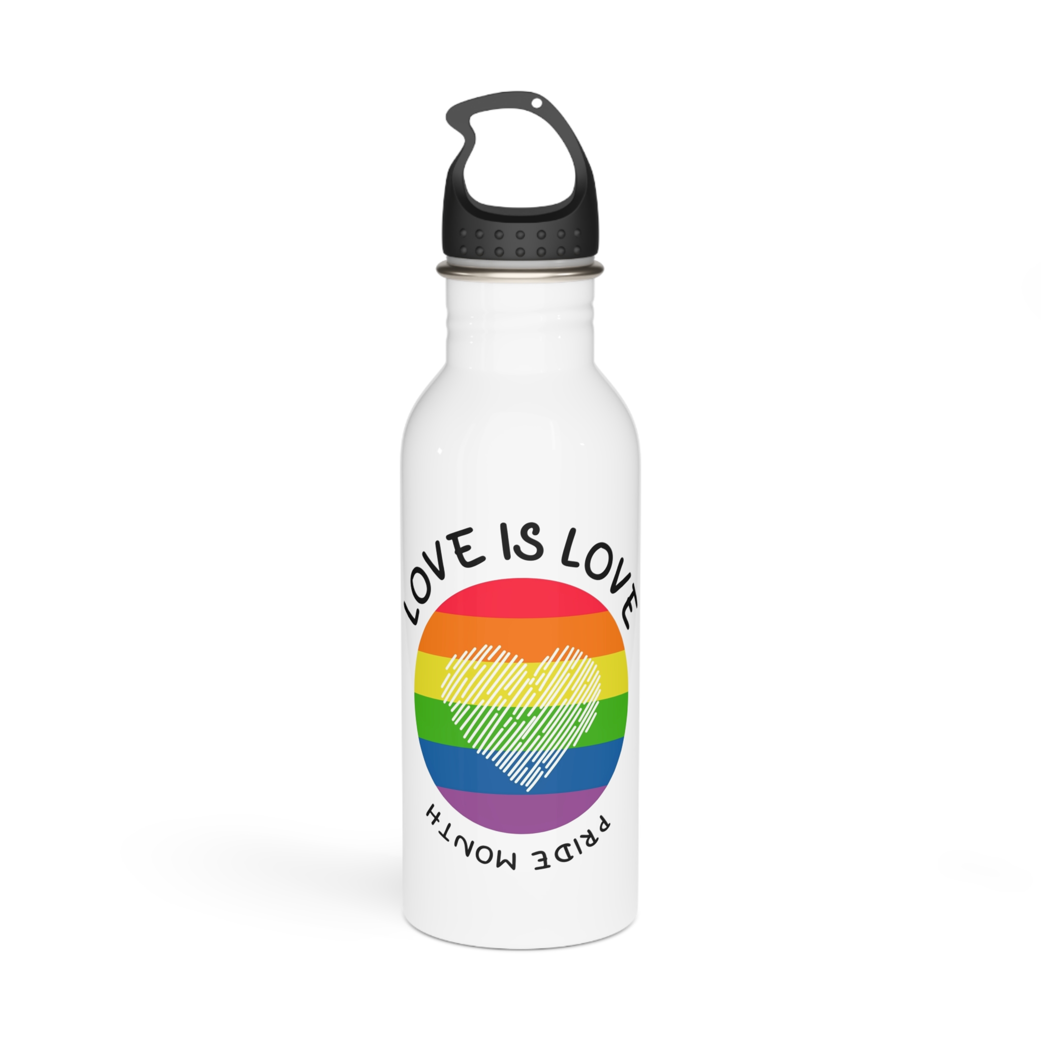 Lgbt Pride Month Love Is Love Lgbtq Symbol With Lgbt Pride Round Rainbow Flag With Heart Gay Pride Stainless Steel Water Bottle