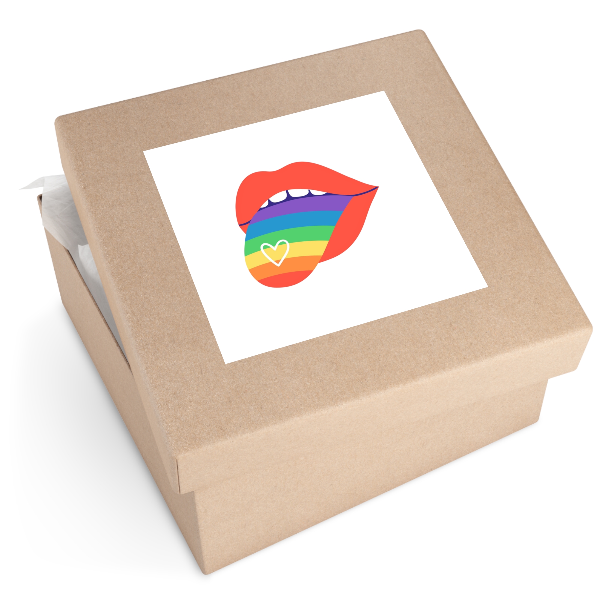 Open Red Lips With Rainbow Tongue Hand Drawn Vector Illustration Laminate Stickers Square - Image 51