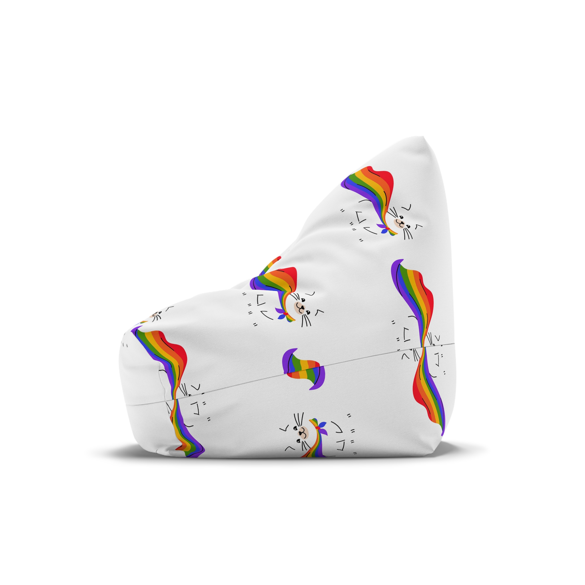 Kawaii Cat With Lgbtq Rainbow Flag Cartoon Bean Bag Chair Cover - Image 4