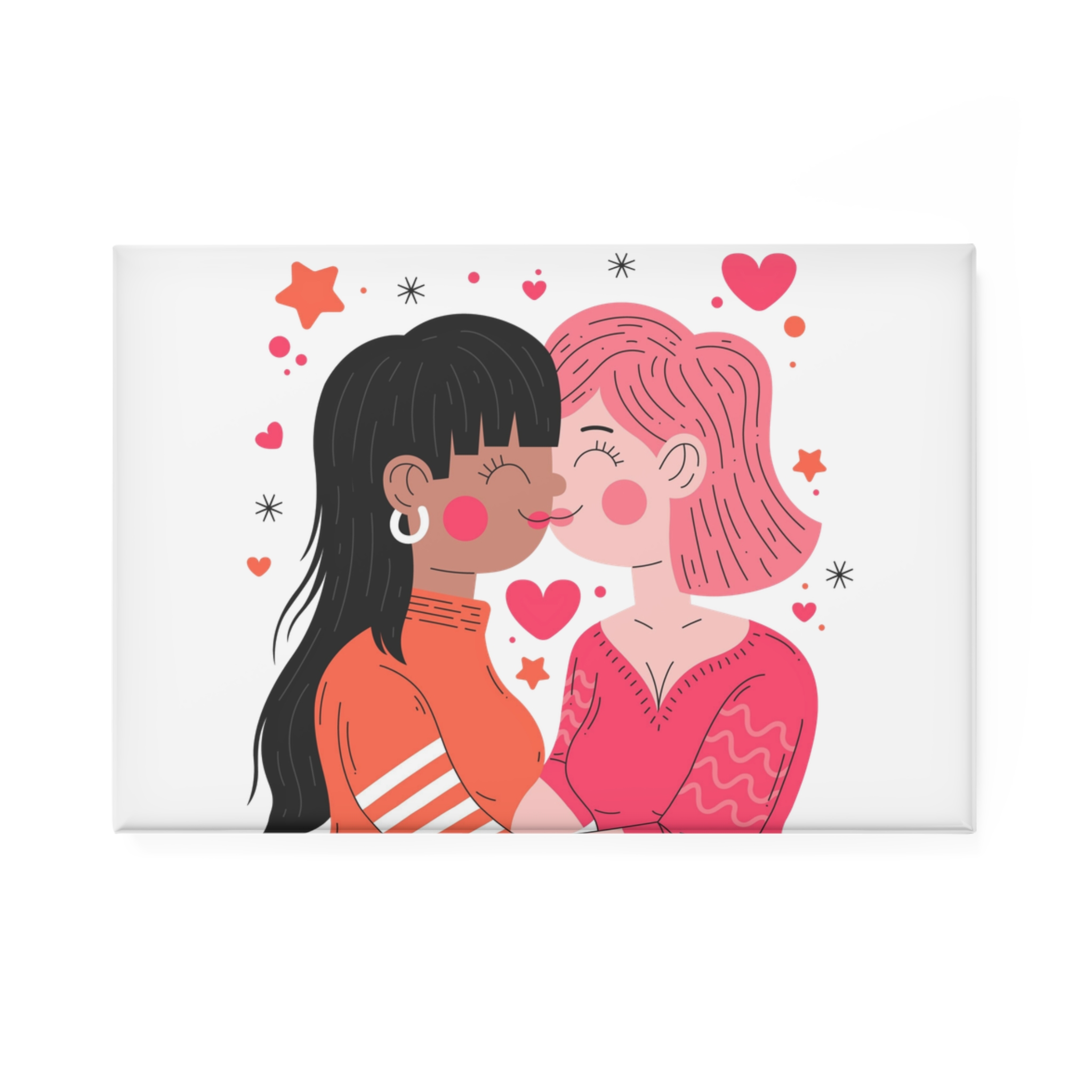 Flat Design Lesbian Couple Kiss Illustration (1) Button Magnet Rectangle 1 And 10 Pcs - Image 5