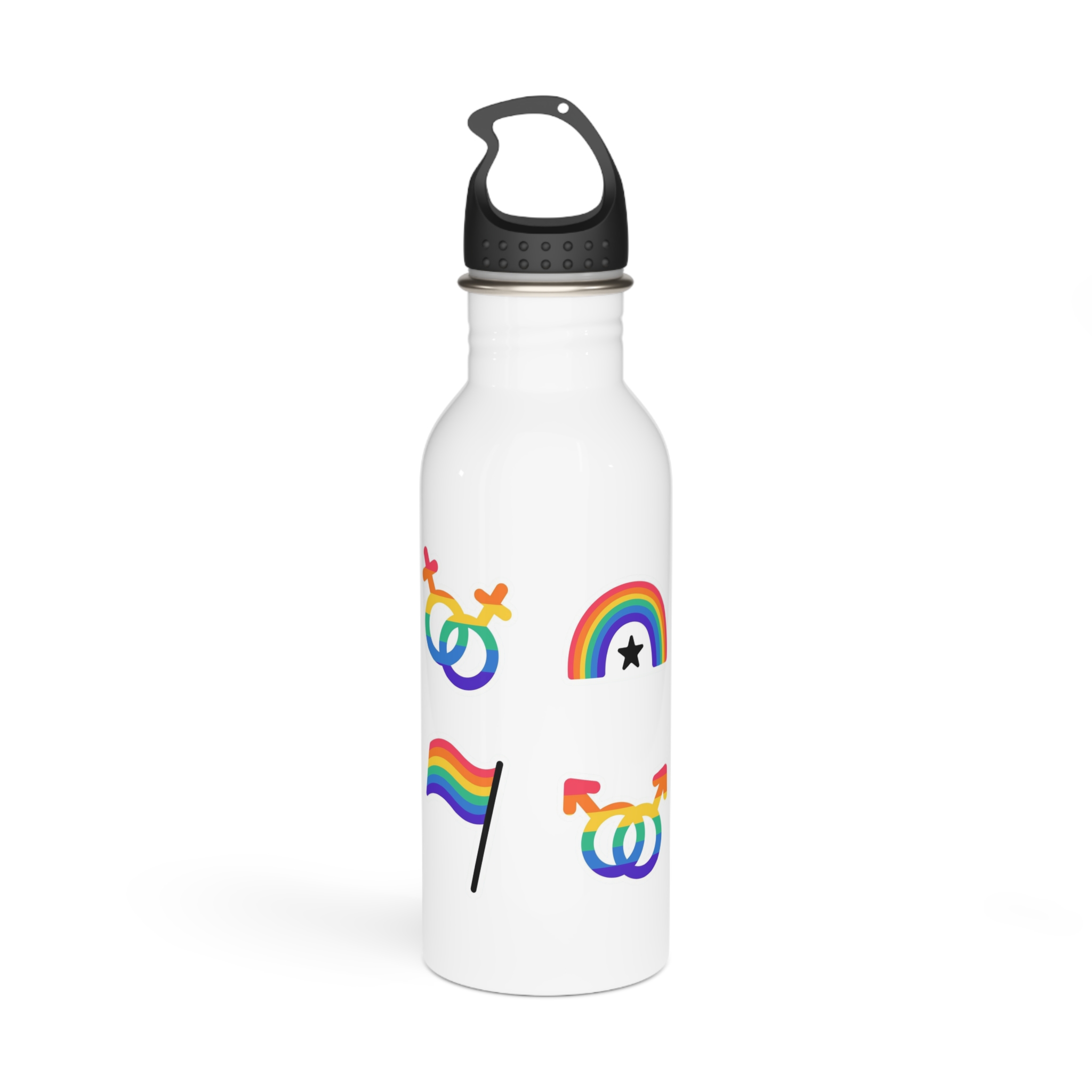 Lgbt Stickers Doodle Style Lgbtq Set Lgbt Pride Community Symbols Rainbow Colored Elements Flag Heart Rainbow Stainless Steel Water Bottle