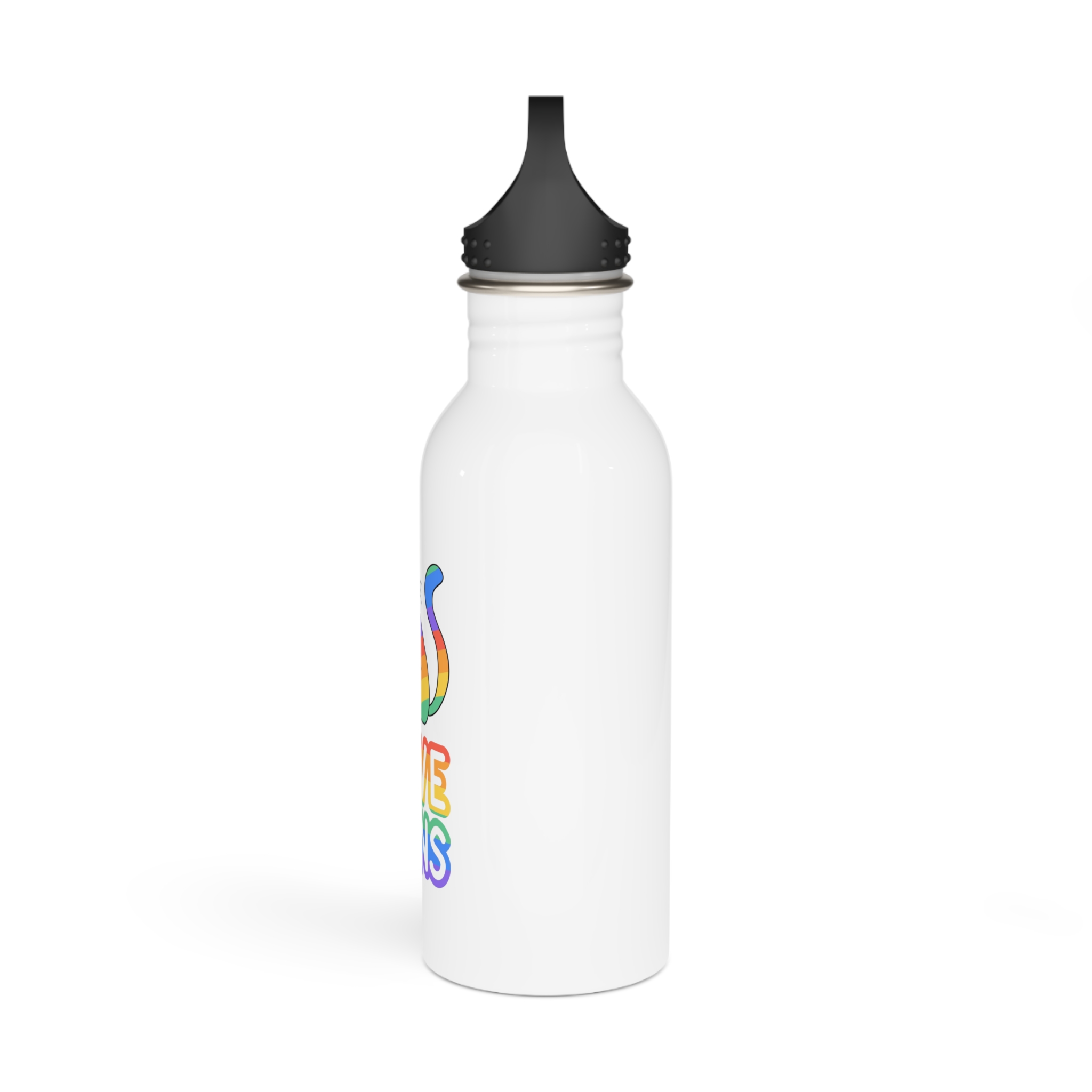 Adorable Rainbowstriped Cat With Love Wins Slogan Playful Colorful Vector Illustration Stainless Steel Water Bottle - Image 4