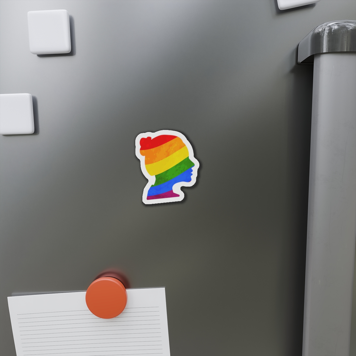 Black Detailed Realistic Girls Face Profile With Lgbt Pride Flag Isolated White Die Cut Magnets - Image 5