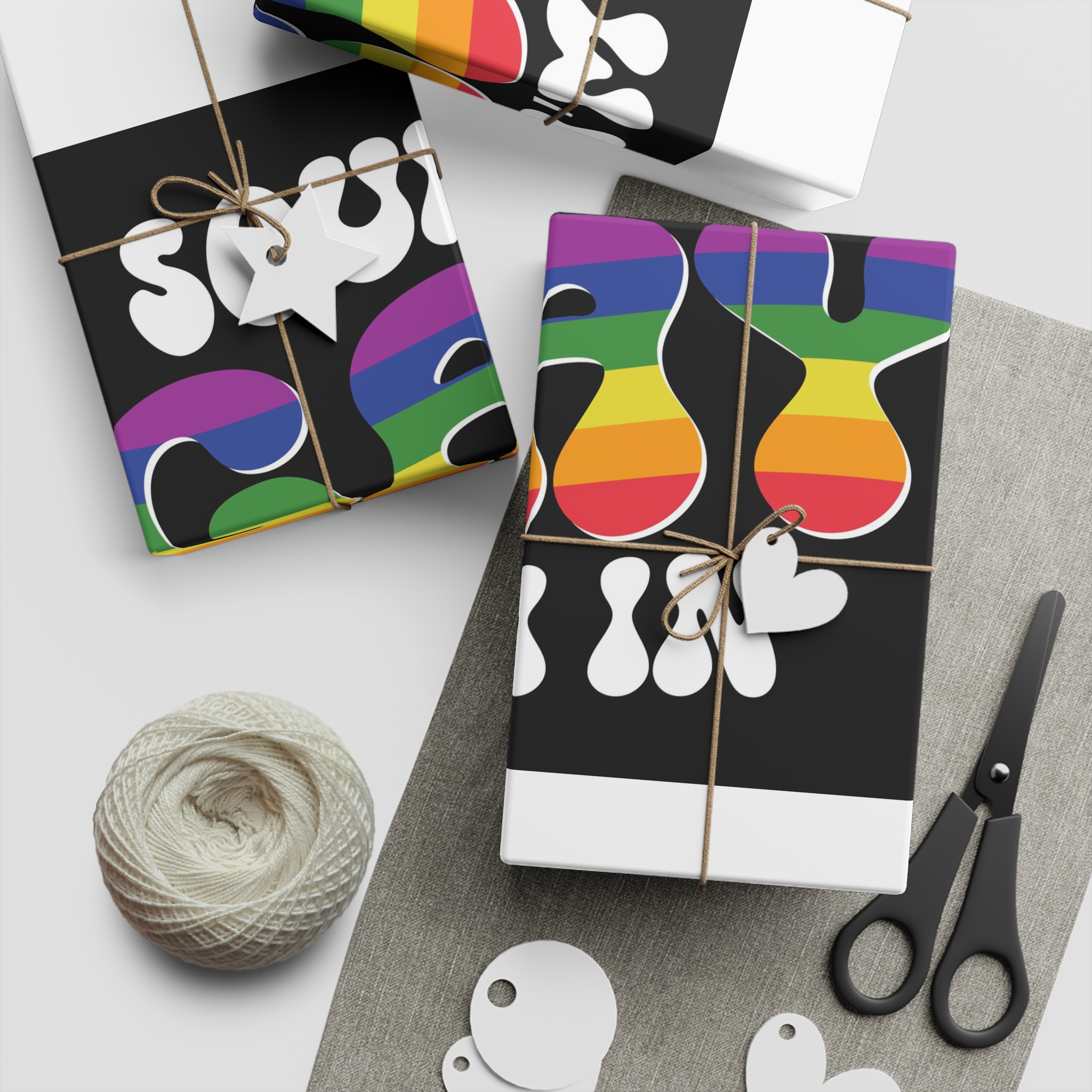 Black Background With Words Sound Written White Letters Gift Wrapping Paper Sheets 1pc - Image 2