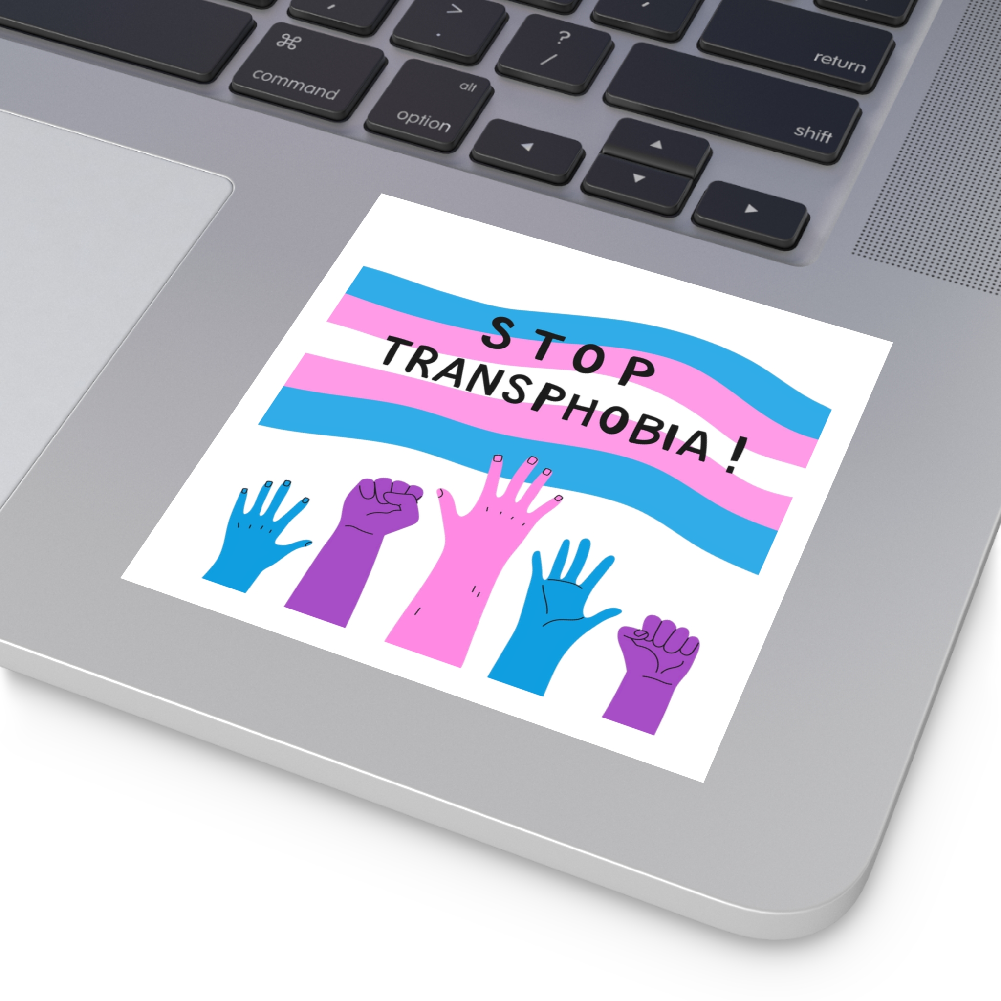 Hand Drawn Stop Transphobia Concept Illustration Laminate Stickers Square - Image 23