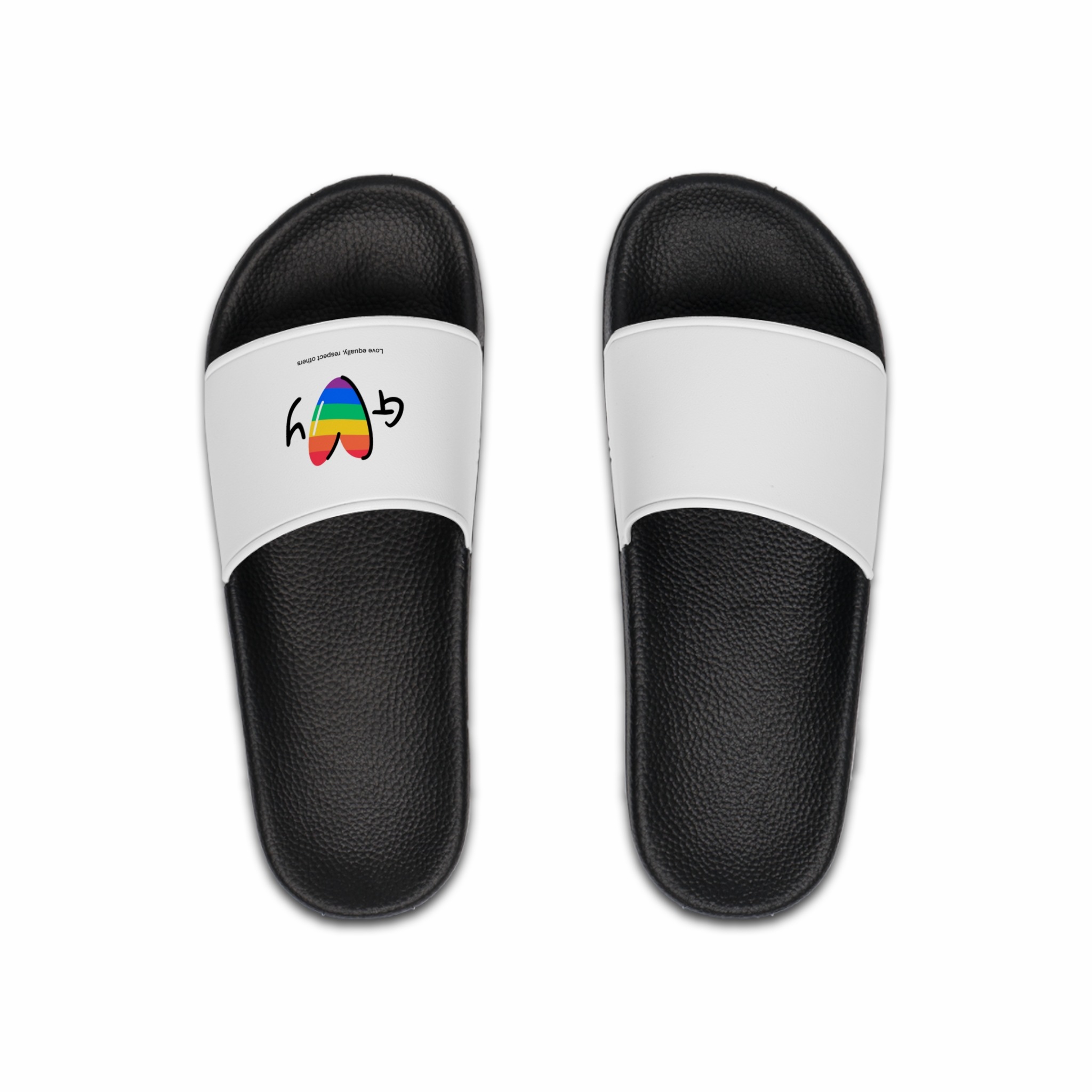 Love Letter Pride Rainbow Lettering Text Writing Pattern Freedom Love Heart Homo Colors Flag Parade Mens Slide Sandals