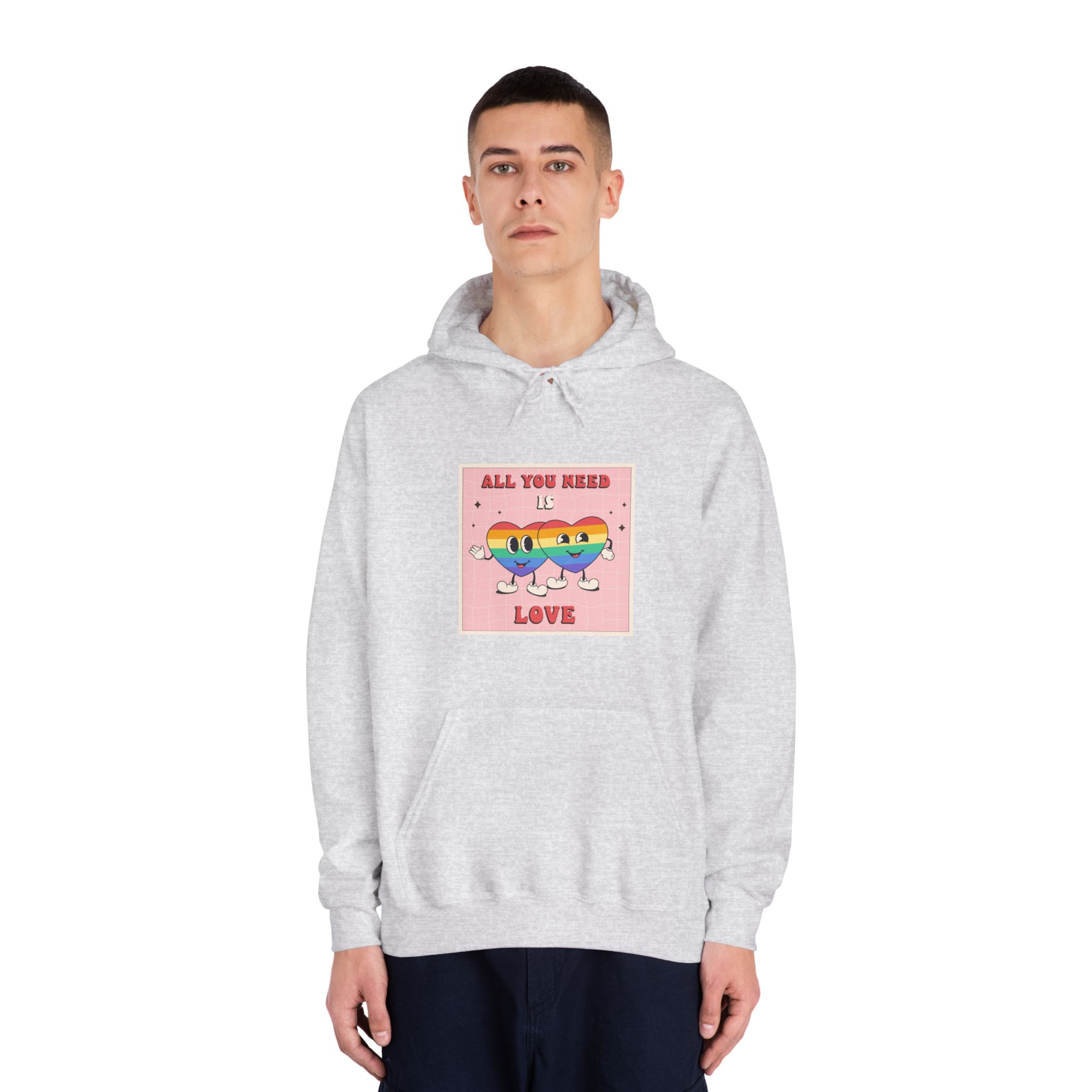 Lgbtq Pride Month Retro Groovy Poster Social Media Post Template With Rainbow Heart Unisex Dryblend Hooded Sweatshirt - Image 7