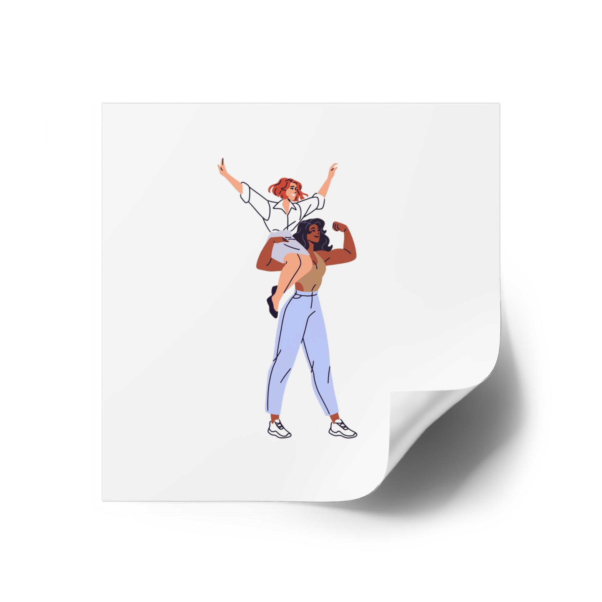 Happy Feminists Celebrate Success Winning Diverse Women Cheer Hands Up Support Feminism Strong Girl Holds Her Friend Shoulder Flat Isolated Vector Illustration White Background Laminate Stickers... - Image 26