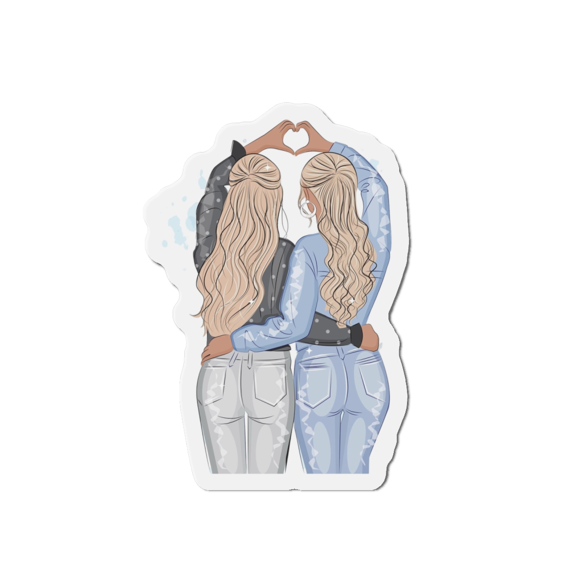 Two Girls Friends Sister Friends With Long Hair Hugging Friendship Day Print Valentine Vector(1) Die Cut Magnets - Image 7