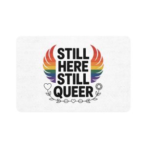 Still Here Still Queer T Shirt Design Isolated White Background 2 Pet Food Mat 12x18