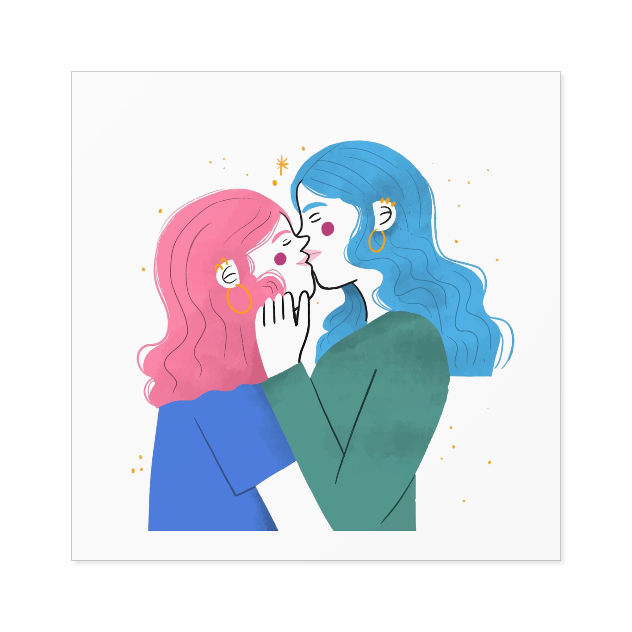 Hand Drawn Lesbian Kiss Illustration Laminate Stickers Square - Image 41