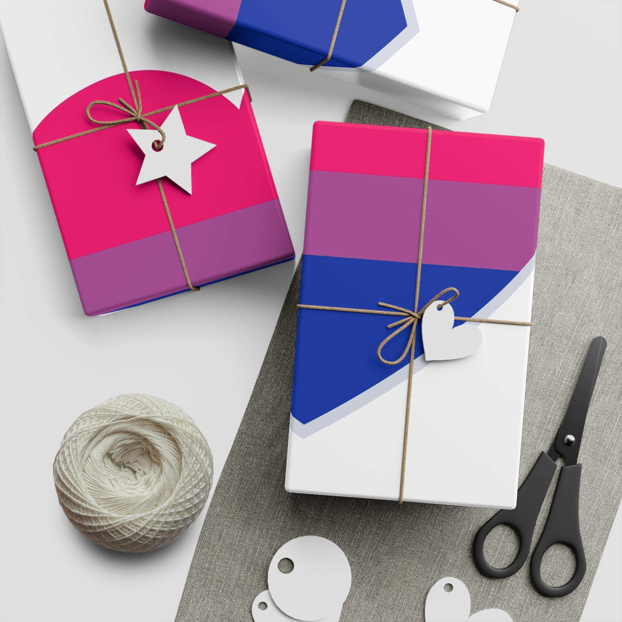 Bisexual Flag Heart Shape Gift Wrapping Paper Sheets 1pc - Image 2