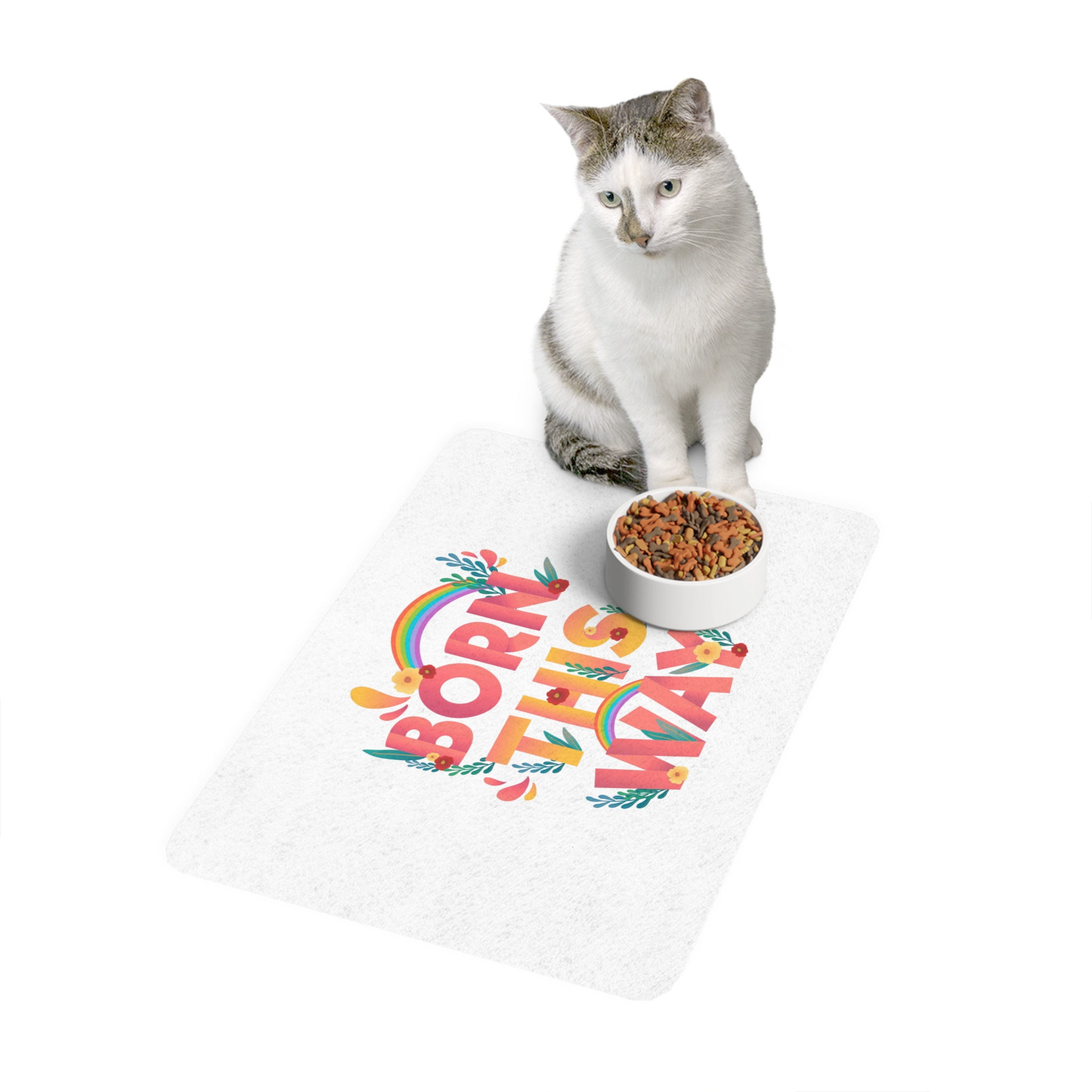 Pride Day Positive Lettering Design Pet Food Mat 12x18 - Image 3