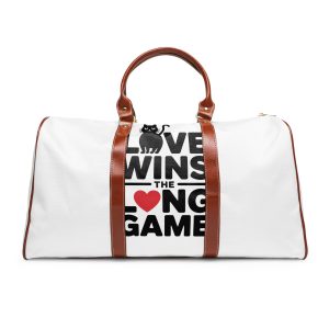 Love Wins Long Game With Black Cat Heart Illustration Waterproof Travel Bag