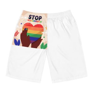 Hand Drawn Stop Homophobia Message Illustrated Mens Board Shorts Aop