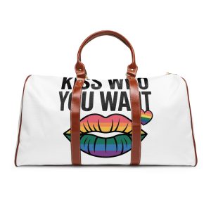 Kiss Who You Want T Shirt Design Isolated White Background Waterproof Travel Bag