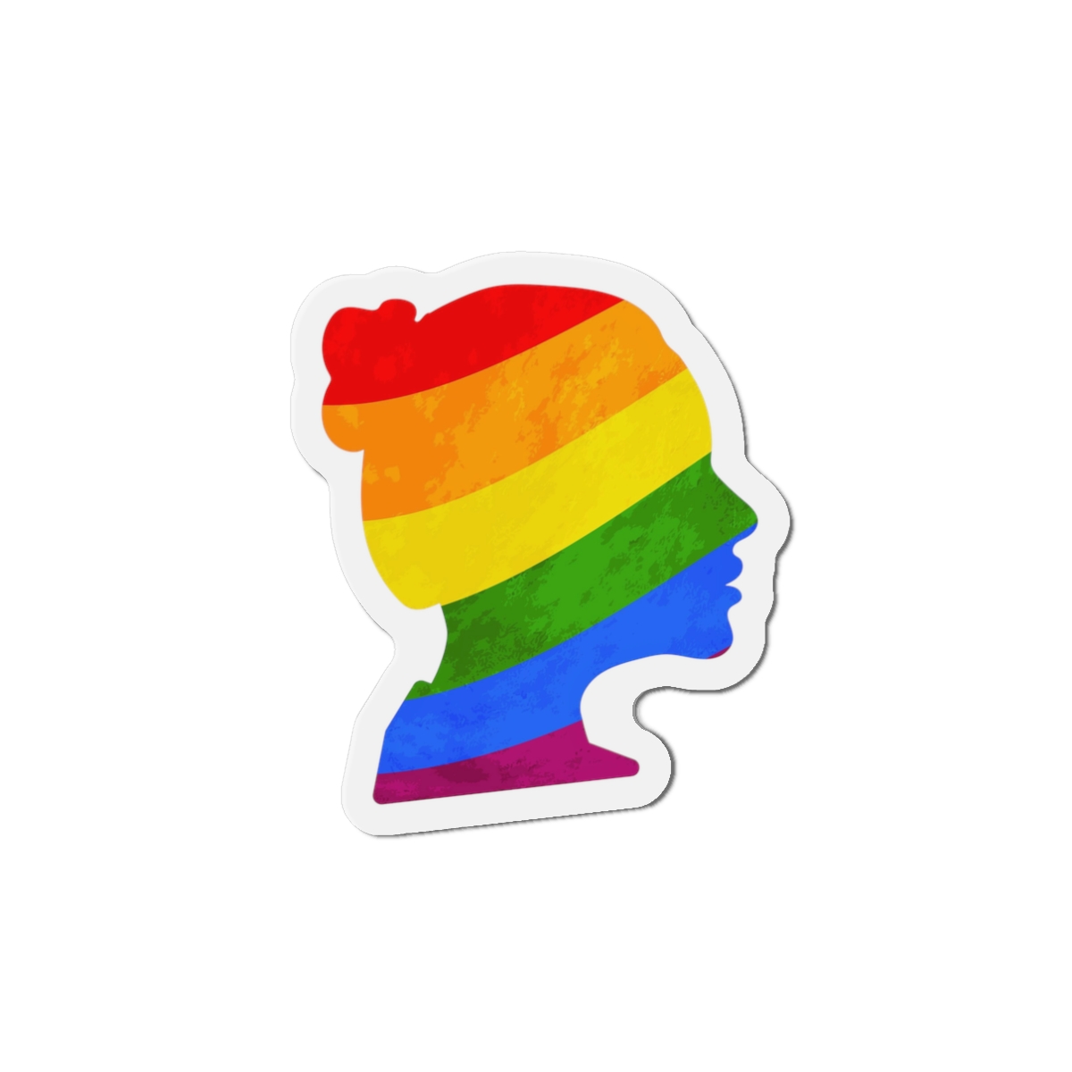 Black Detailed Realistic Girls Face Profile With Lgbt Pride Flag Isolated White Die Cut Magnets - Image 4