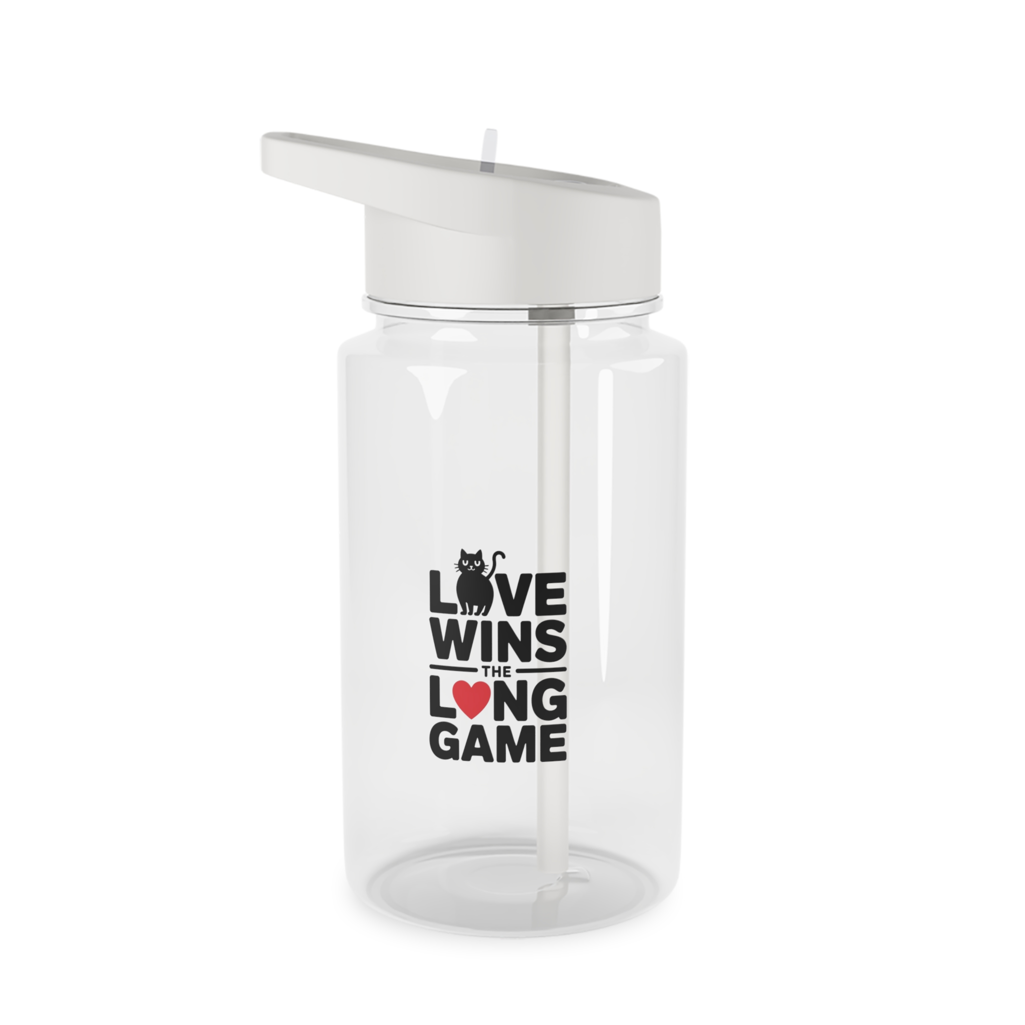 Love Wins Long Game With Black Cat Heart Illustration Tritan Water Bottle