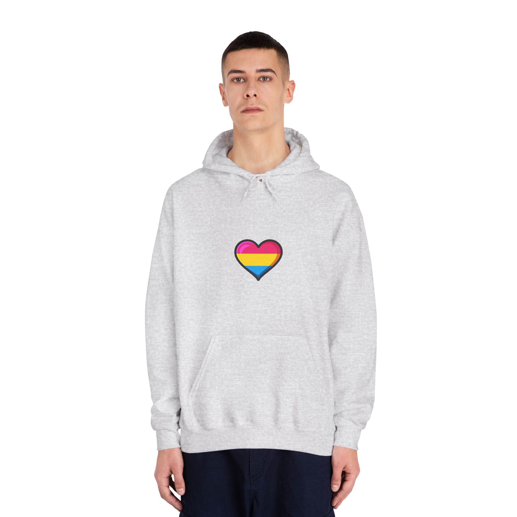 Pansexual Pride Flag Heart Shape Vector Illustration Unisex Dryblend Hooded Sweatshirt - Image 7