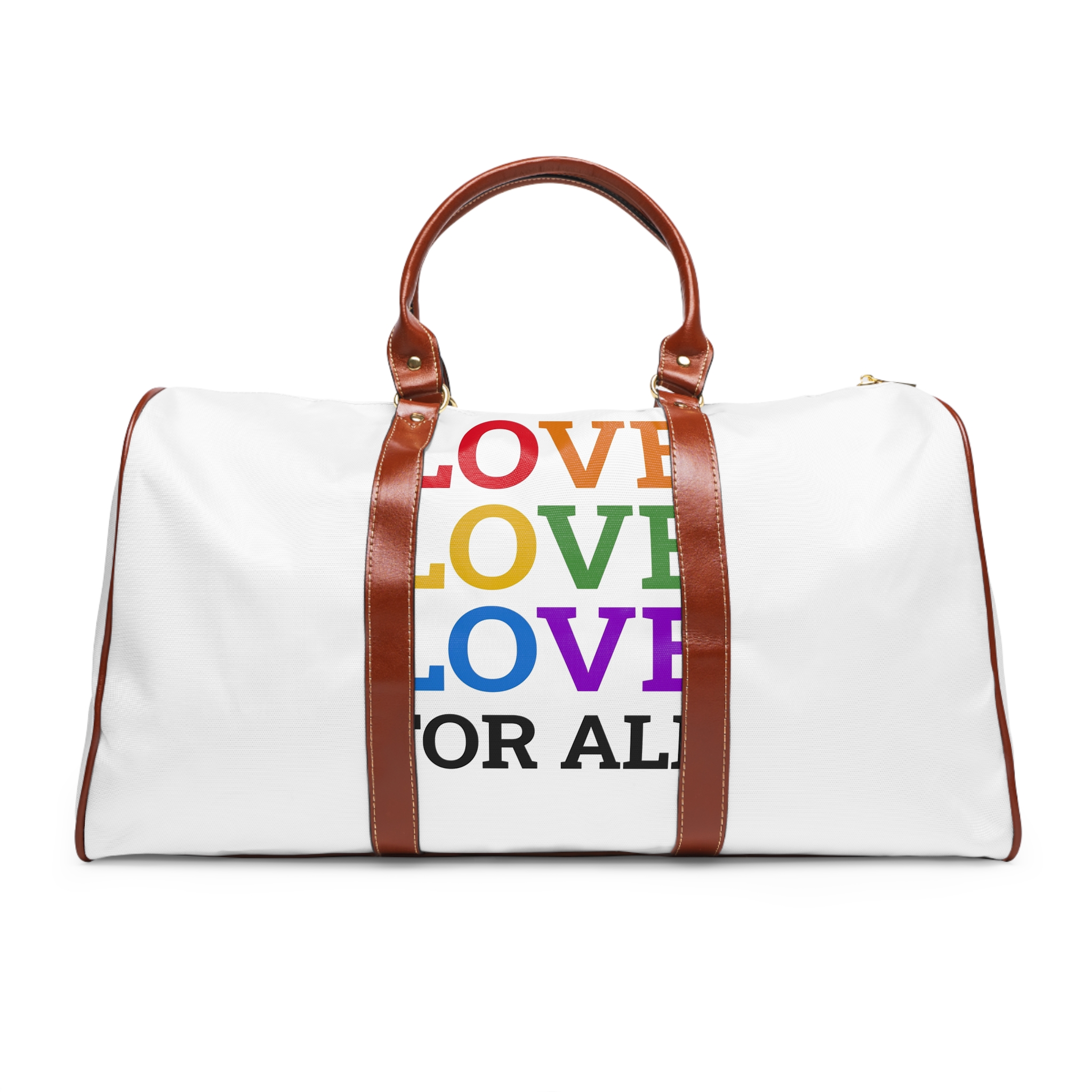 Love All Lgbtq Pride Month Positive Quote Rainbow Color Typographic Art White Background Waterproof Travel Bag