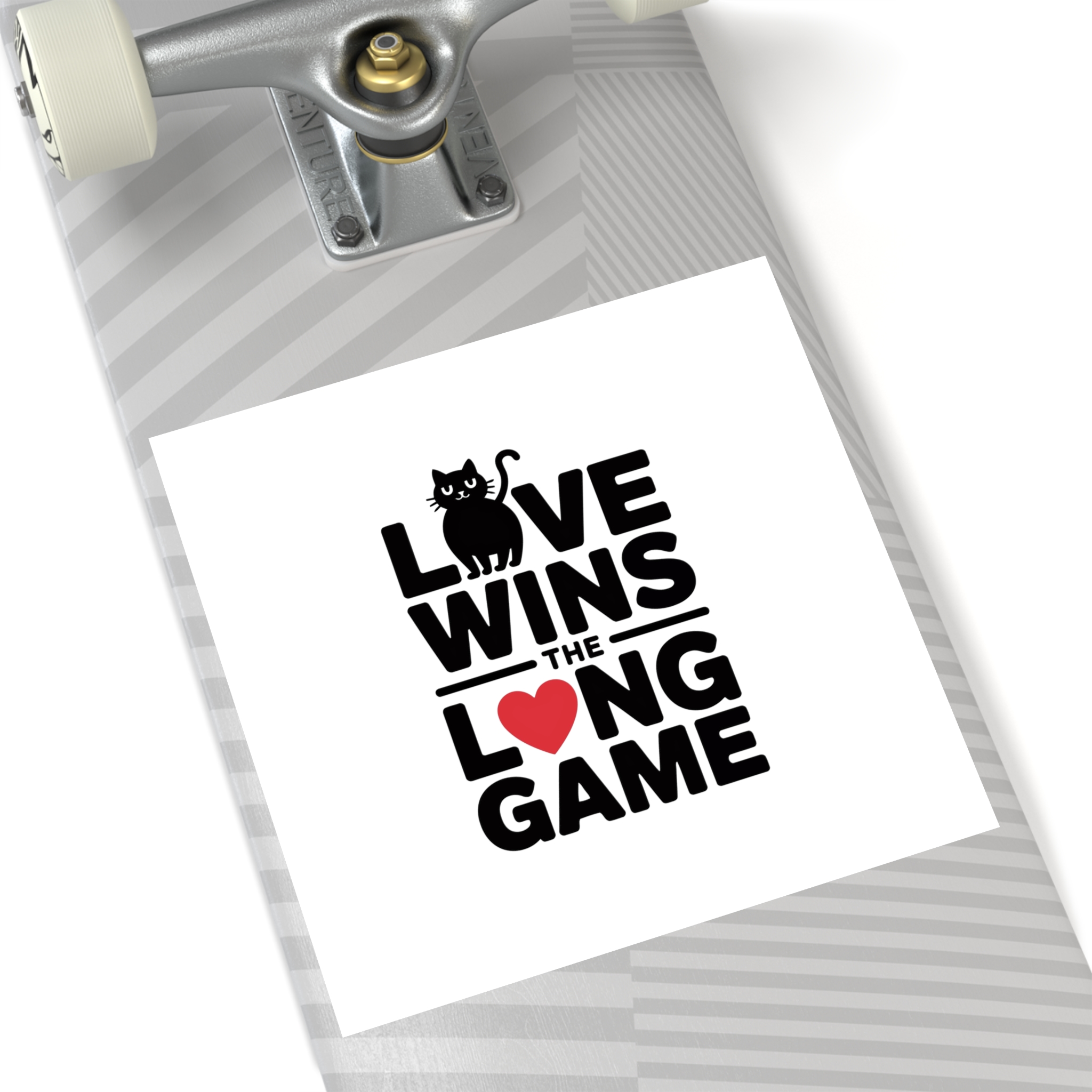Love Wins Long Game With Black Cat Heart Illustration Laminate Stickers Square - Image 52