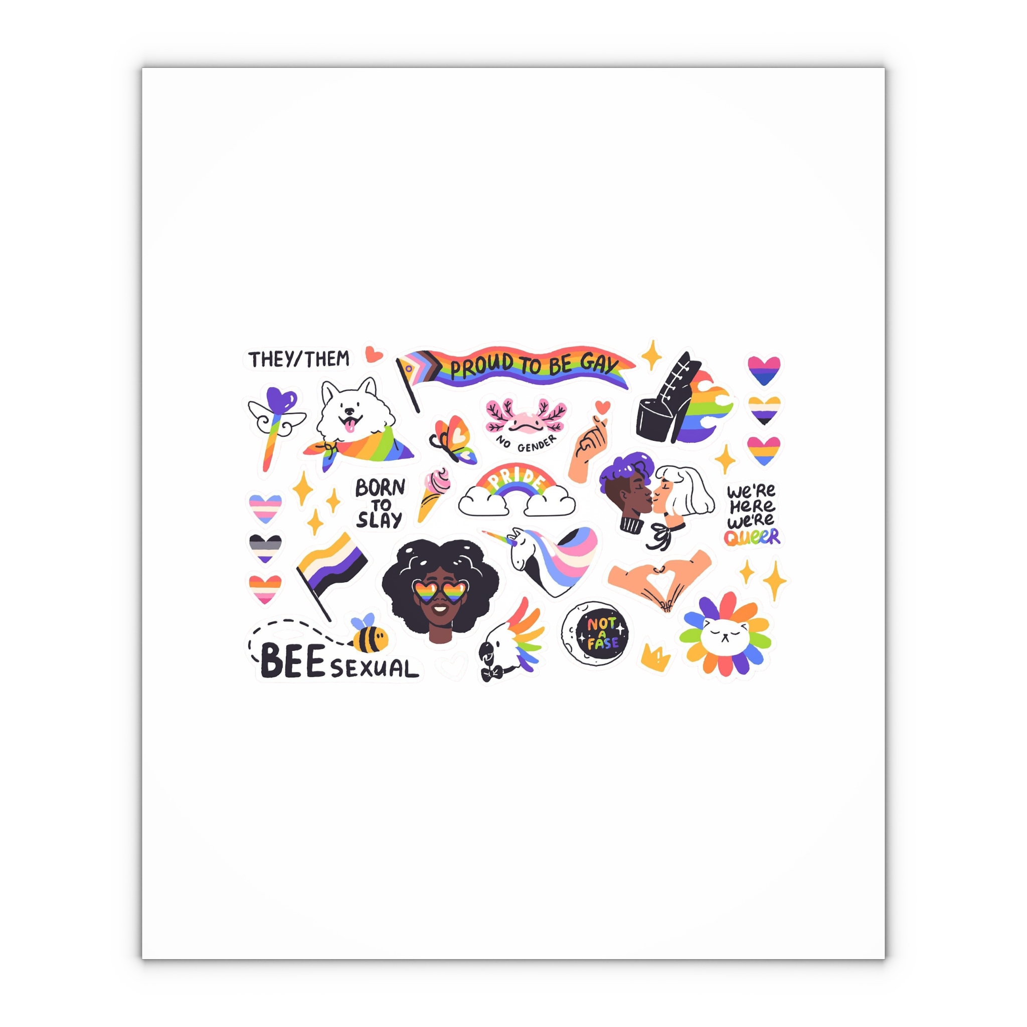 Lgbtq Stickers Pack Pride Month Set Rainbow Hearts Cute Unicorn Cat Icons Lgbt Progressive Flag Lesbian Kiss Love Gay Slogans Phrases Symbols Flat Hand Drawn Isolated Vector Illustrations Gift... - Image 4