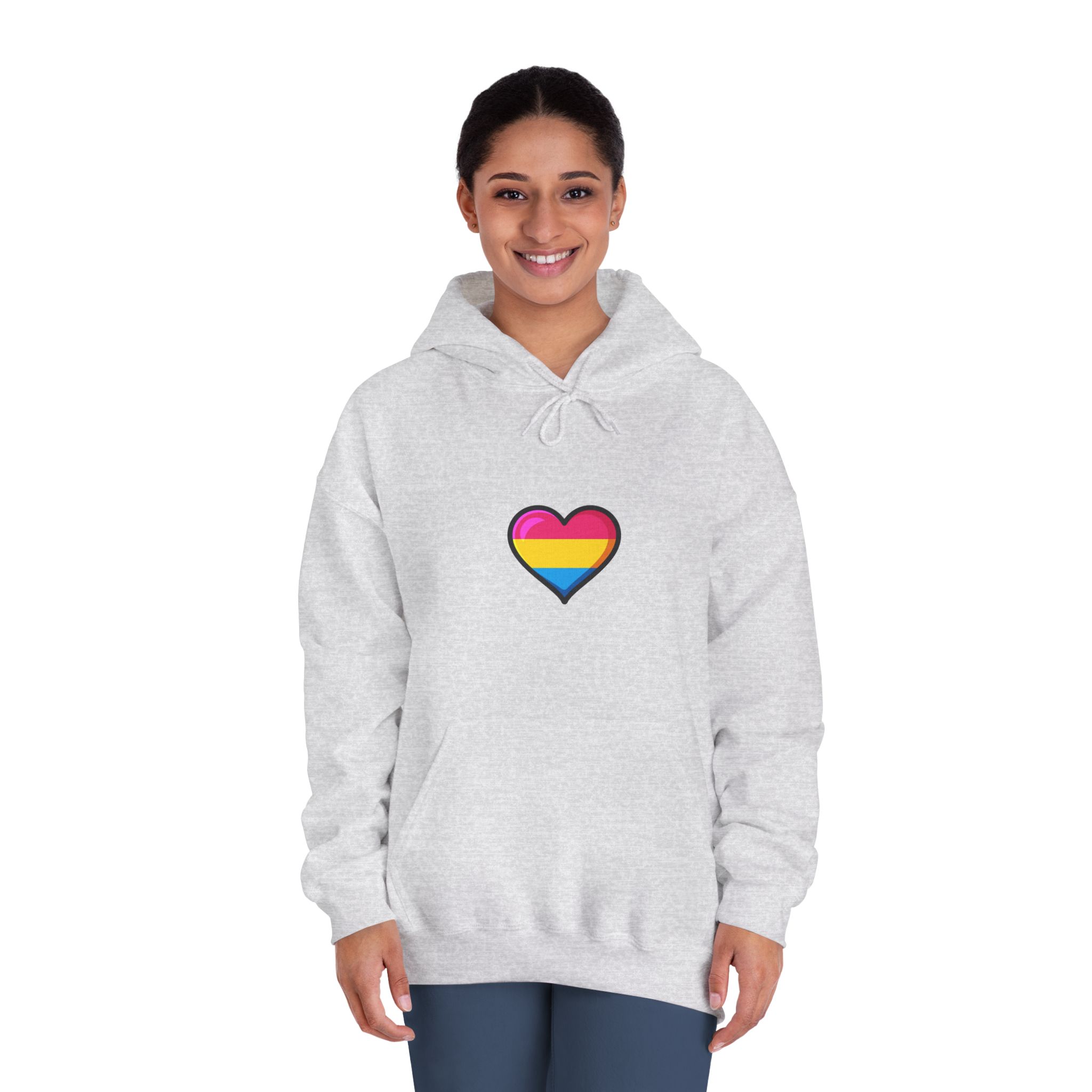 Pansexual Pride Flag Heart Shape Vector Illustration Unisex Dryblend Hooded Sweatshirt - Image 8