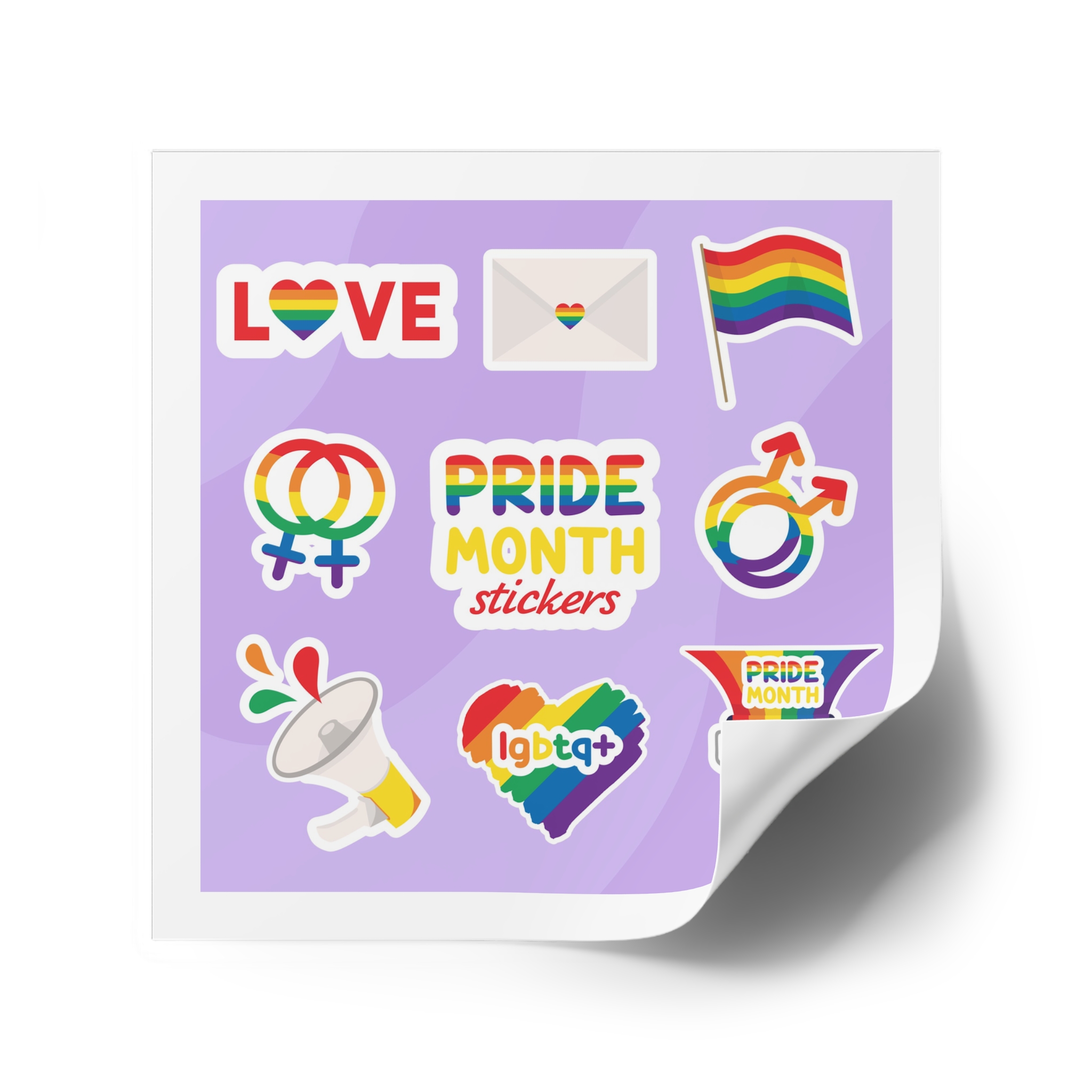 Pride Month Stickers Lgbtq Rainbow Flag Cute Flat Illustrations Laminate Stickers Square - Image 46