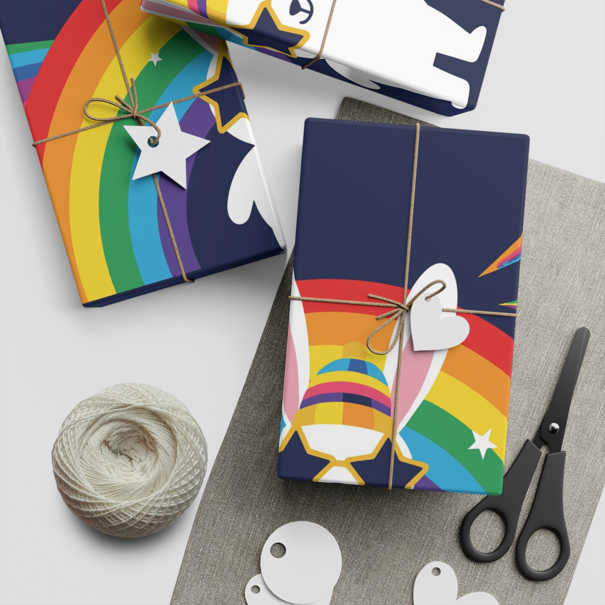 Happy Bunny With Rainbow Stars Gift Wrapping Paper Sheets 1pc - Image 5