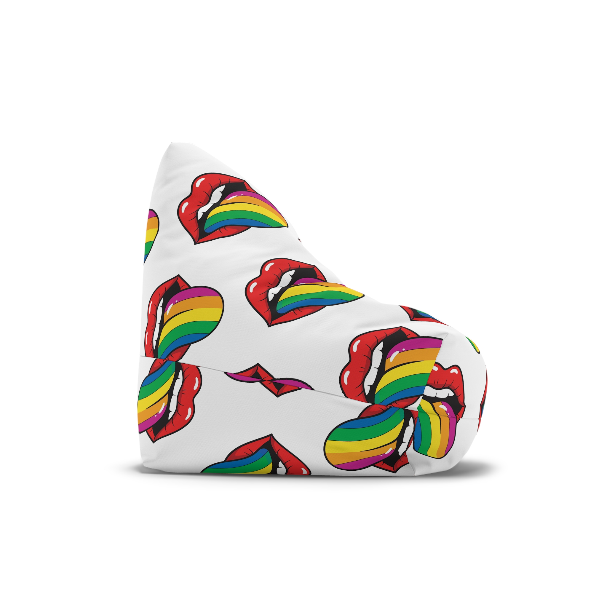 Pop Art Illustration Open Red Lips With Long Colorful Rainbow Tongue Sticking Out Now Bean Bag Chair Cover - Image 3